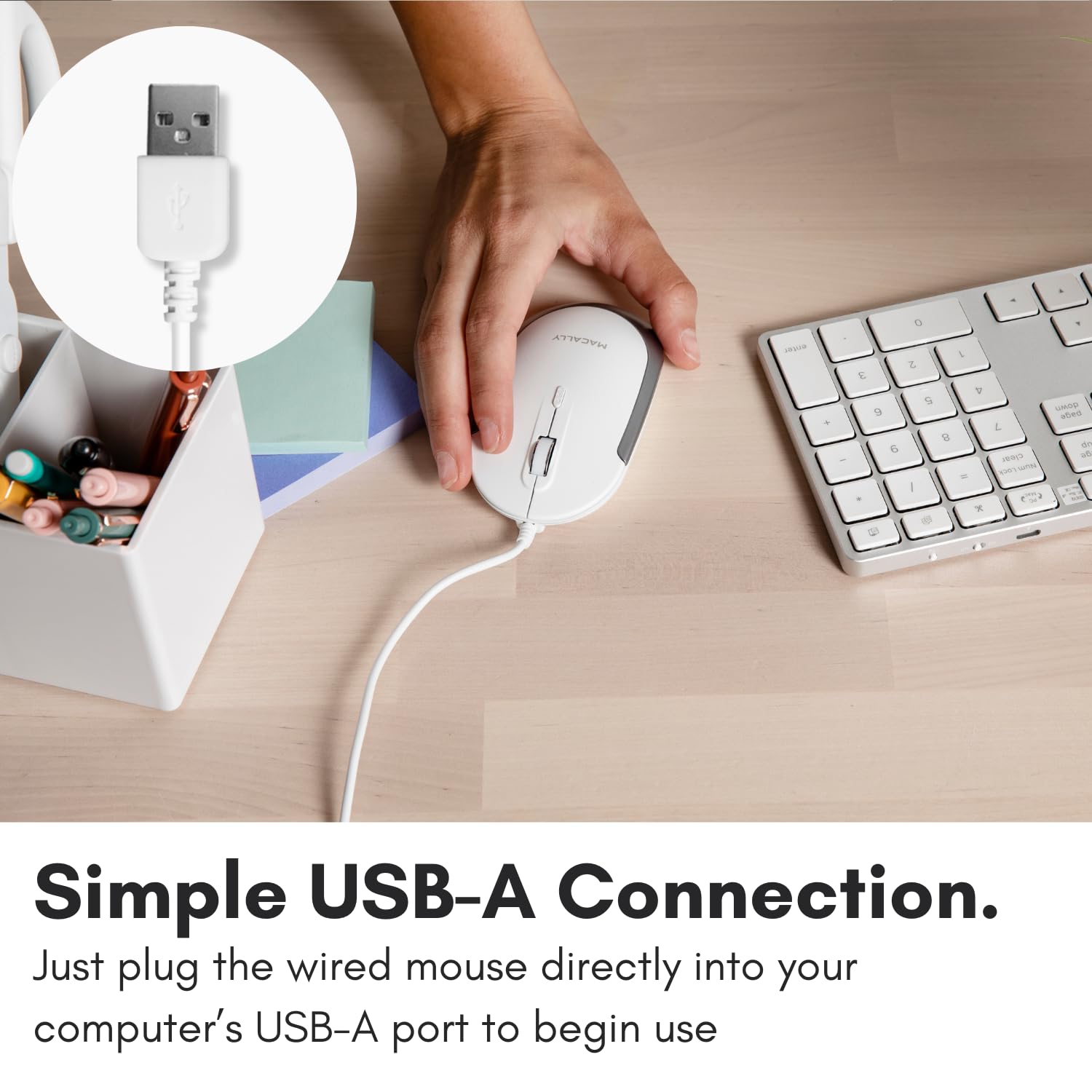 Macally Silent Wired Mouse - Slim USB Mouse for Mac/Windows PC with DPI Switch - Perfect for Office & Home Use