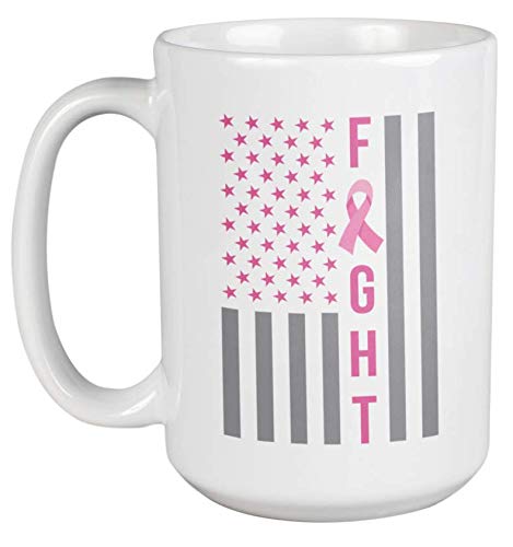 American Flag & Pink Ribbon Breast Cancer Awareness Coffee Mug - 15oz Ceramic Cup for Tea, Coffee, or Hot Drinks - Perfect for Survivors, Supporters & Patriotic Gifts