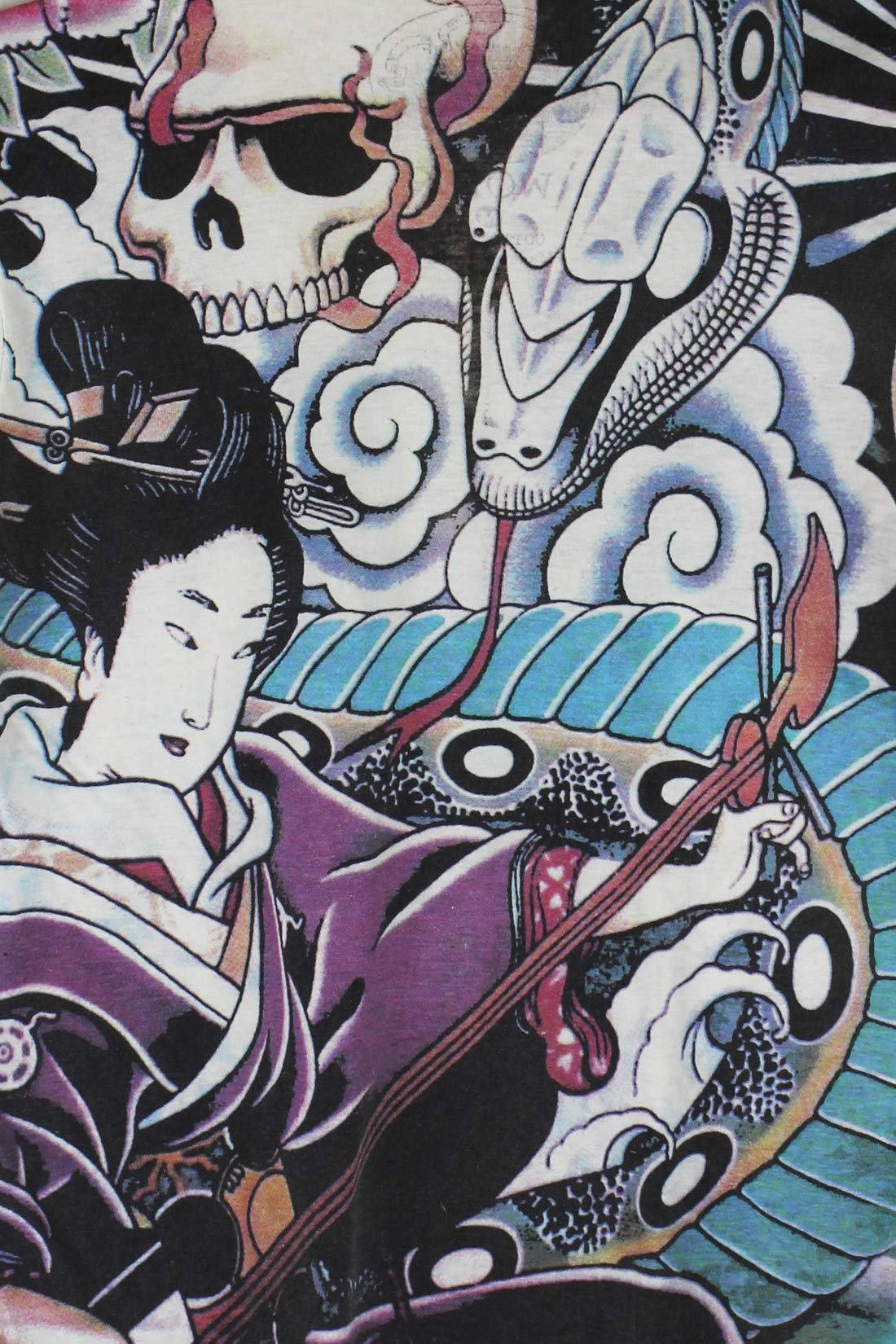 Japanese Irezumi Tattoo Art Men's V-Neck T-Shirt - Geisha Snake Skull Design for Casual Wear