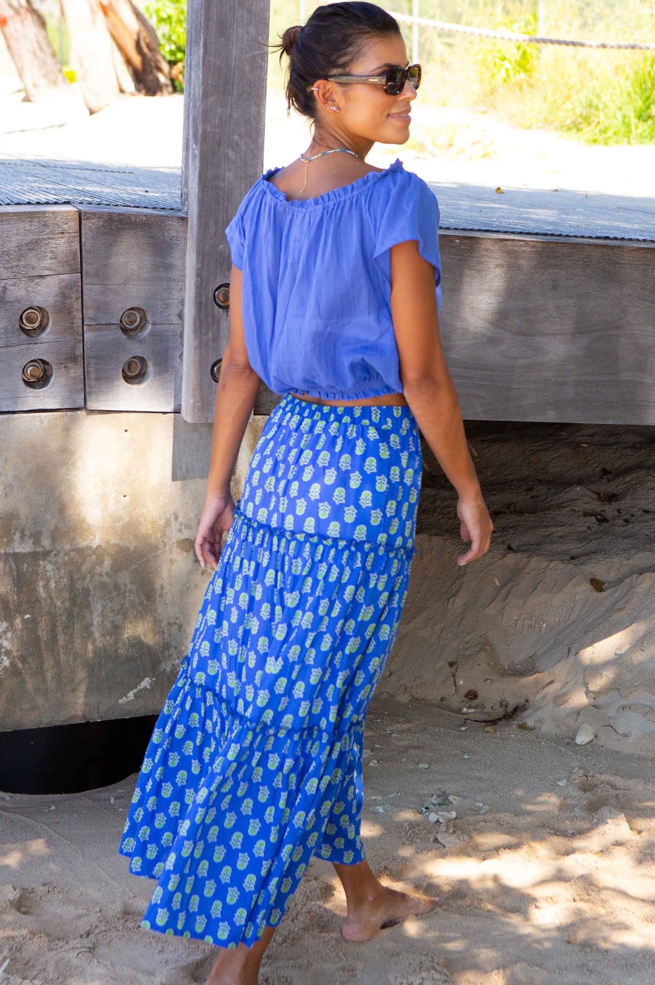 Bea Printed Organic Cotton Skirt | Odisha Blue/Green | Women's Boho Summer Skirt | Eco-Friendly Fashion | Perfect for Beach, Vacations & Casual Outings