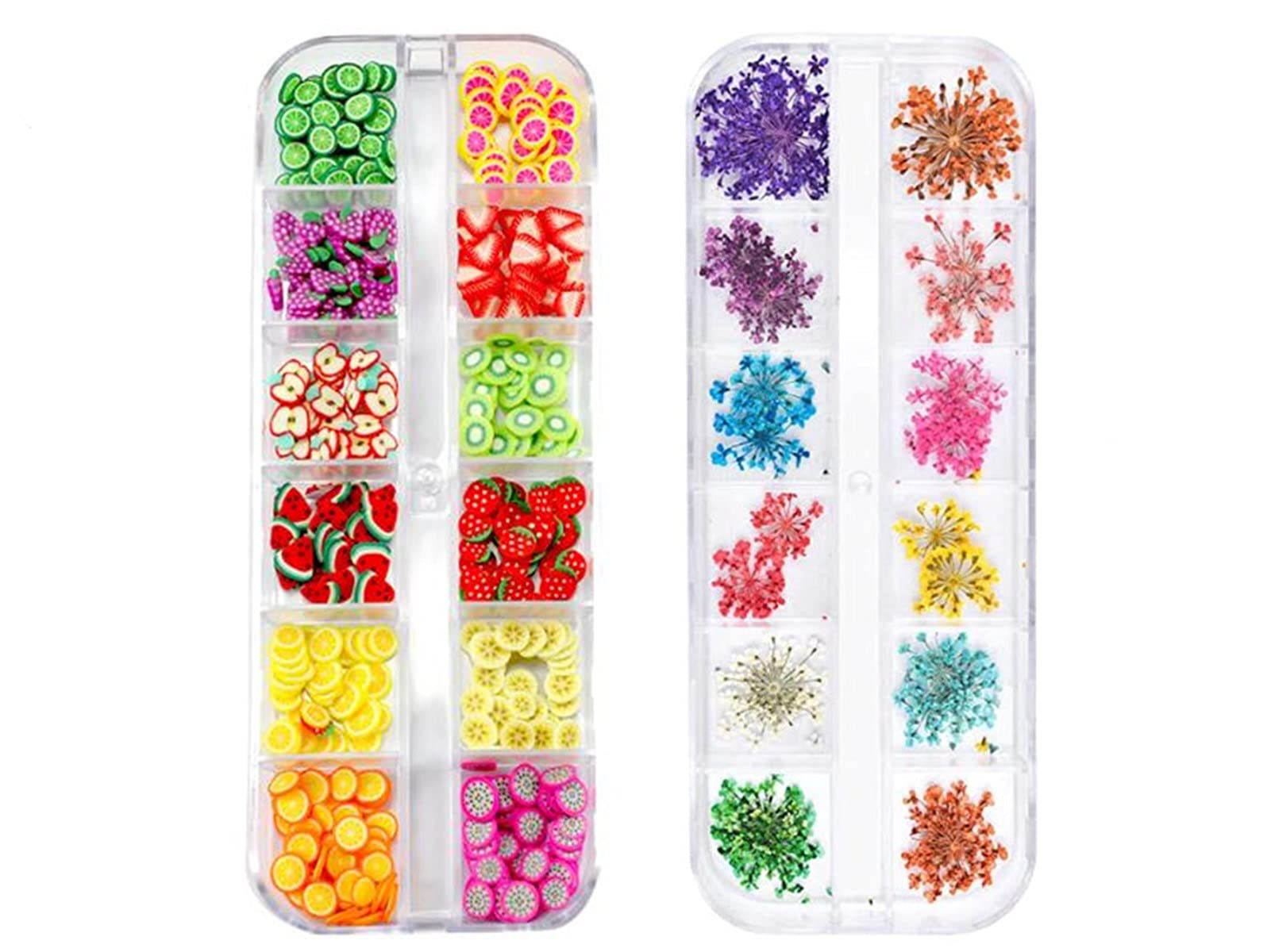 1 Box Dried Flowers & Fruit Slices for Nail Art - 3D Dry Flower Nail Stickers, Colorful Natural Real Flower Nail Decals, Fimo Fruit Slices Charms - DIY Nail Art Supplies & Slime Accessories for Manicure, Pedicure, Scrapbooking & Craft Projects