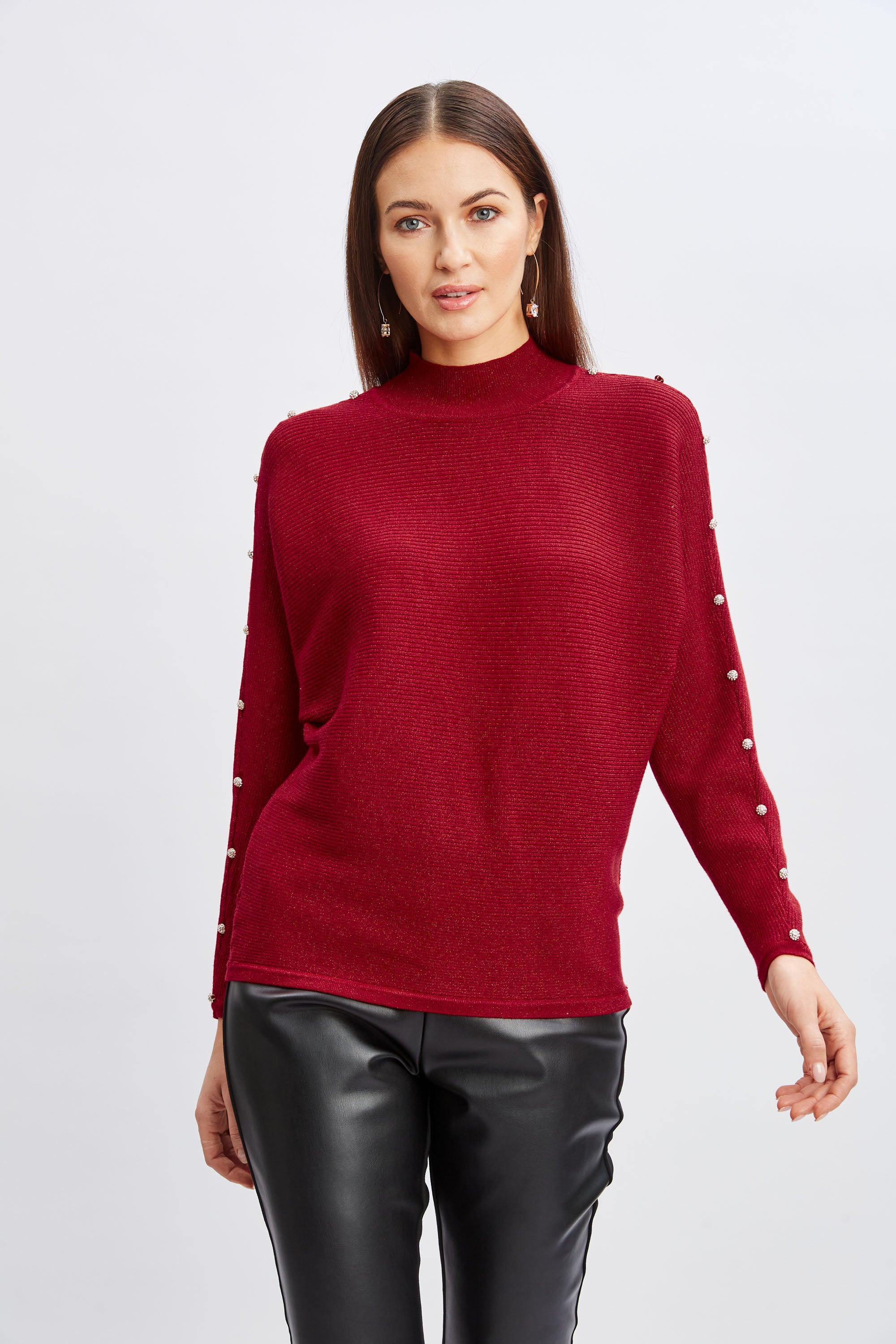 Tahari Crystal Sleeve Metallic Sweater for Women | Elegant Knit Top with Sparkling Details | Perfect for Parties, Date Nights & Holiday Events