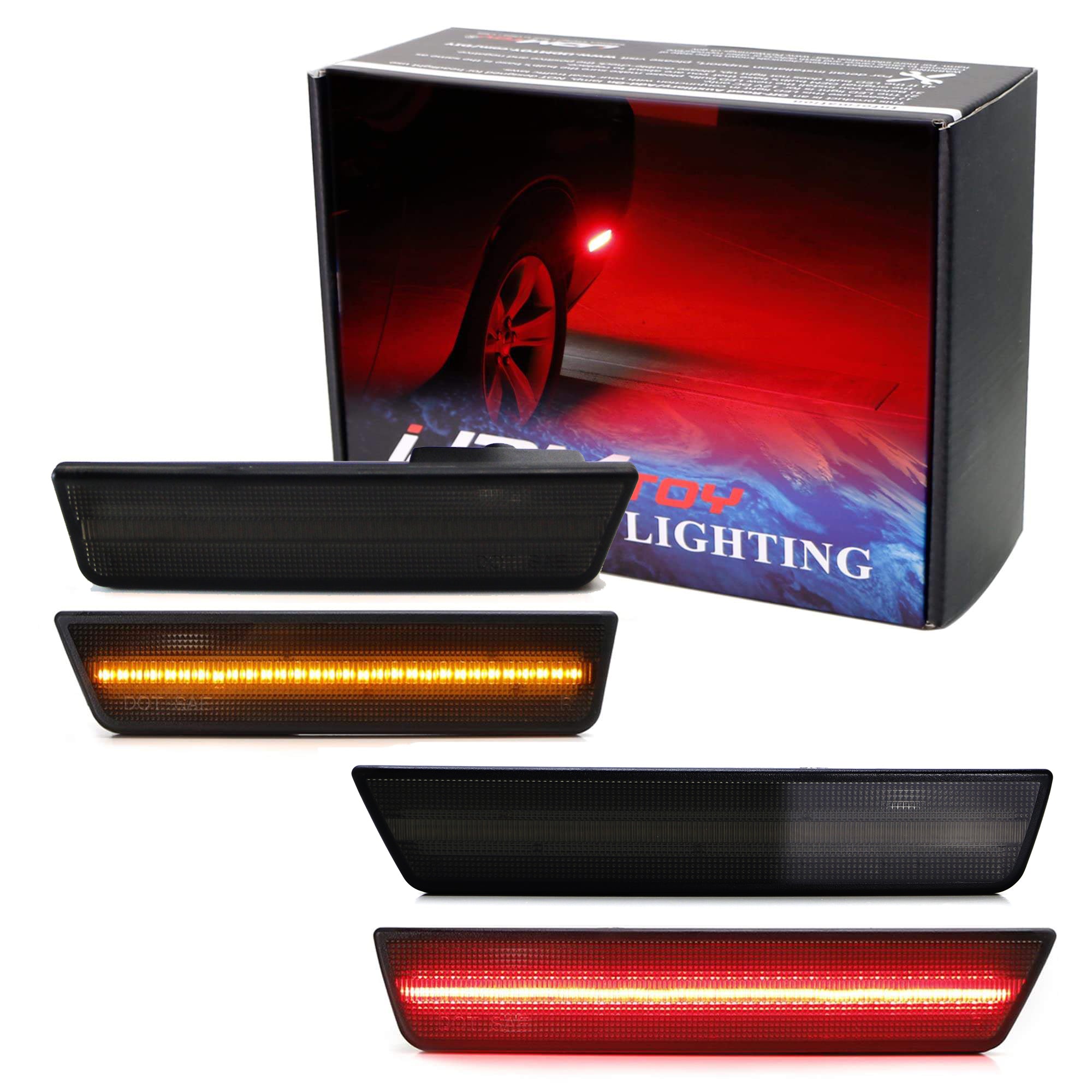 Smoked Lens LED Side Marker Lights Set for Dodge Challenger 2008-2014 - Front & Rear Replacement Lights for Enhanced Visibility & Style (Perfect for Night Driving & Car Customization)