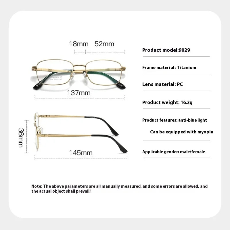 Aror Women's Full Rim Square Titanium Eyeglasses Frame 49029 - Lightweight & Durable for Work, Reading & Fashion