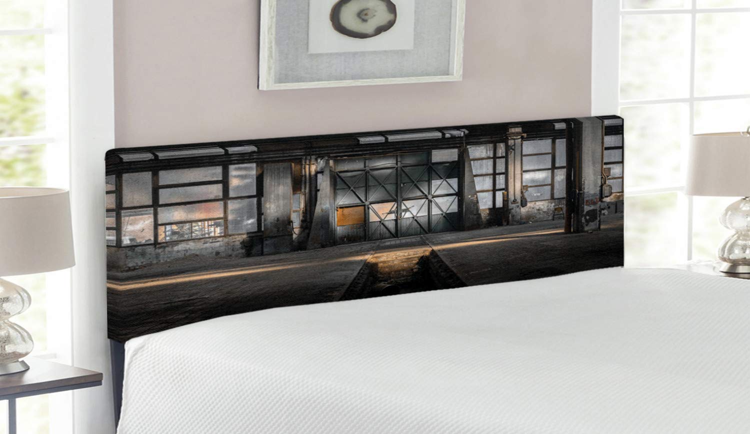 Ambesonne Industrial Upholstered Headboard - Vintage Warehouse Door Design with Memory Foam, Queen Size Bed Frame, Multicolor Home Decor | Perfect for Gothic, Steampunk & Industrial Style Bedrooms