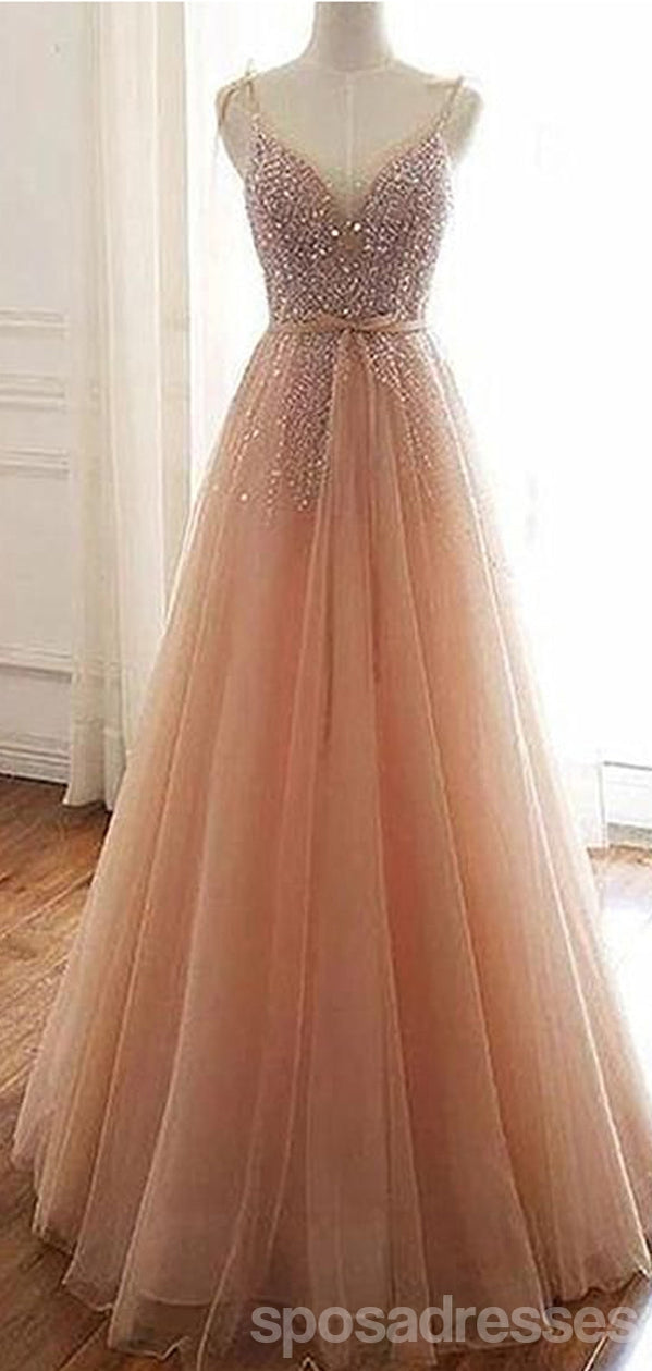 Elegant A-Line Spaghetti Strap V-Neck Maxi Long Prom Dress for Women - Perfect for Evening Gala, Formal Events & Special Occasions