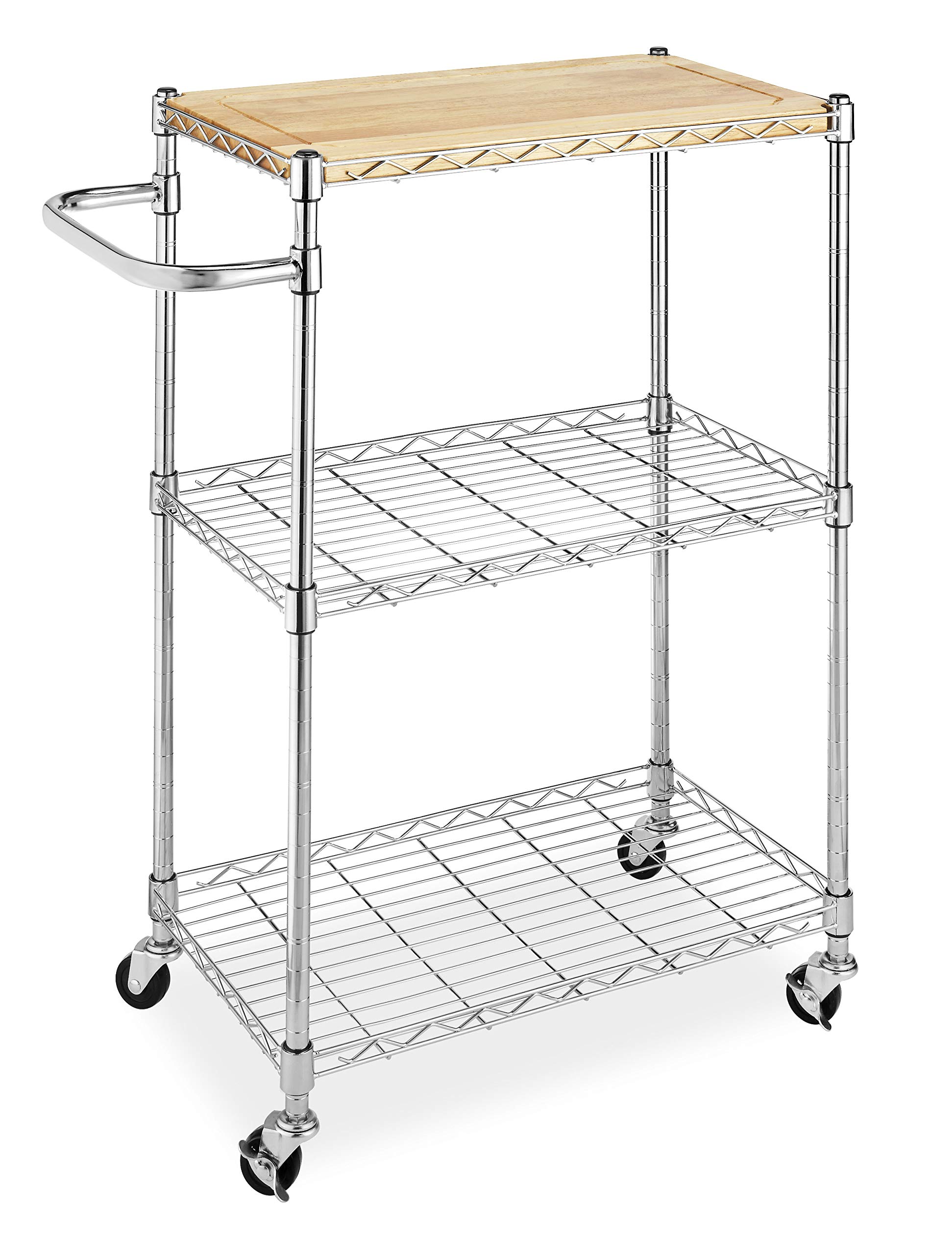Whitmor Supreme Kitchen & Microwave Cart - Wood & Chrome Rolling Storage Cart - 13.25