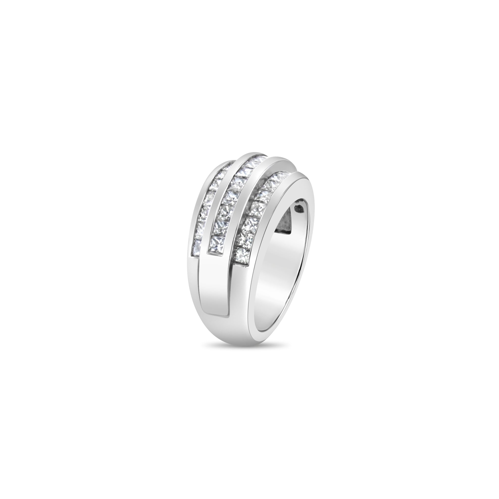 2.22ct Three Row Princess Cut Diamond Ring in 14k White Gold - Elegant Statement Jewelry for Weddings, Anniversaries & Special Occasions