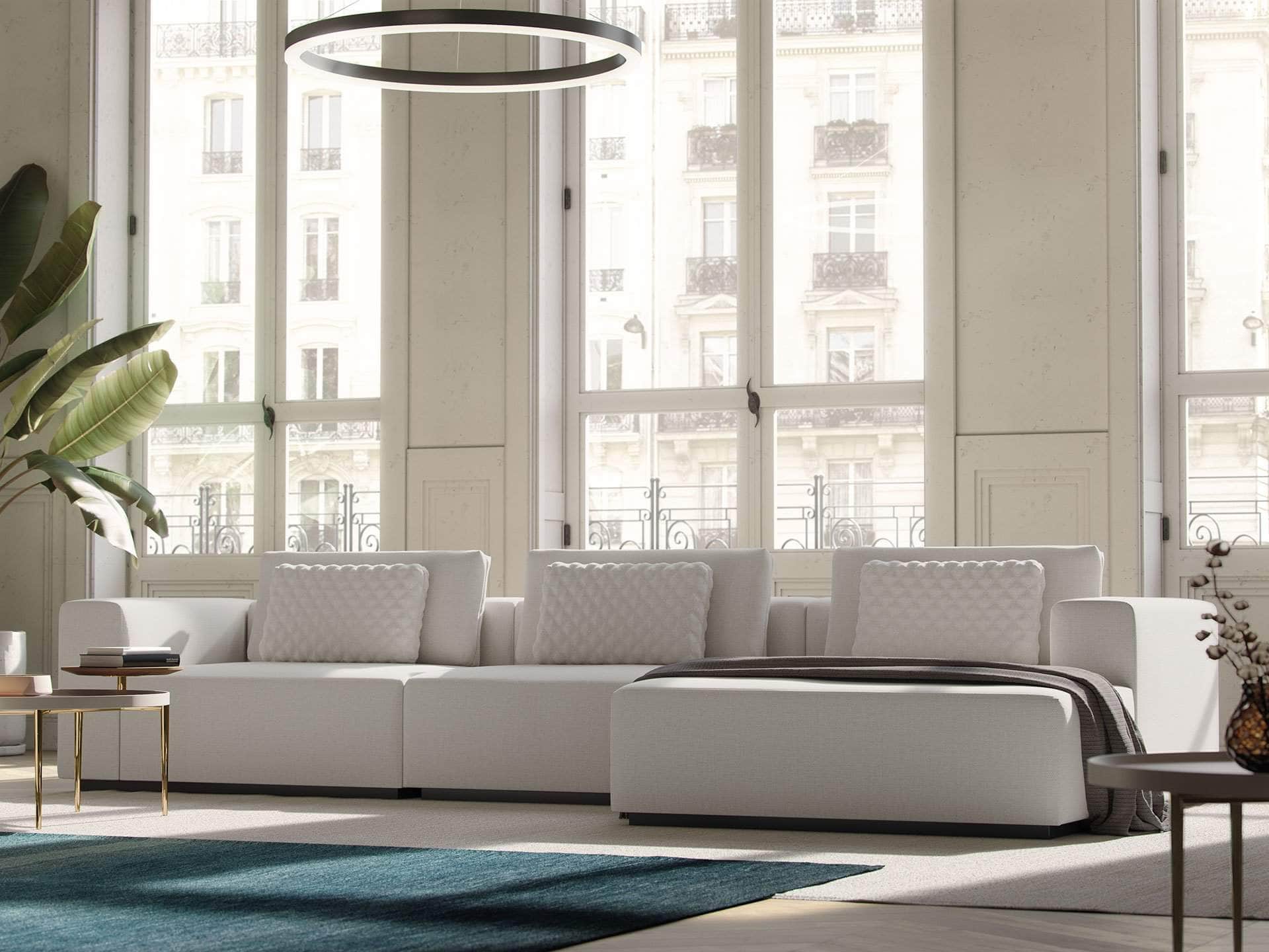Spruce Modular Sectional Sofa with Right Facing Chaise - Chalk Fabric Upholstery | 2 Configurations | Perfect for Living Room, Lounge & Family Gatherings