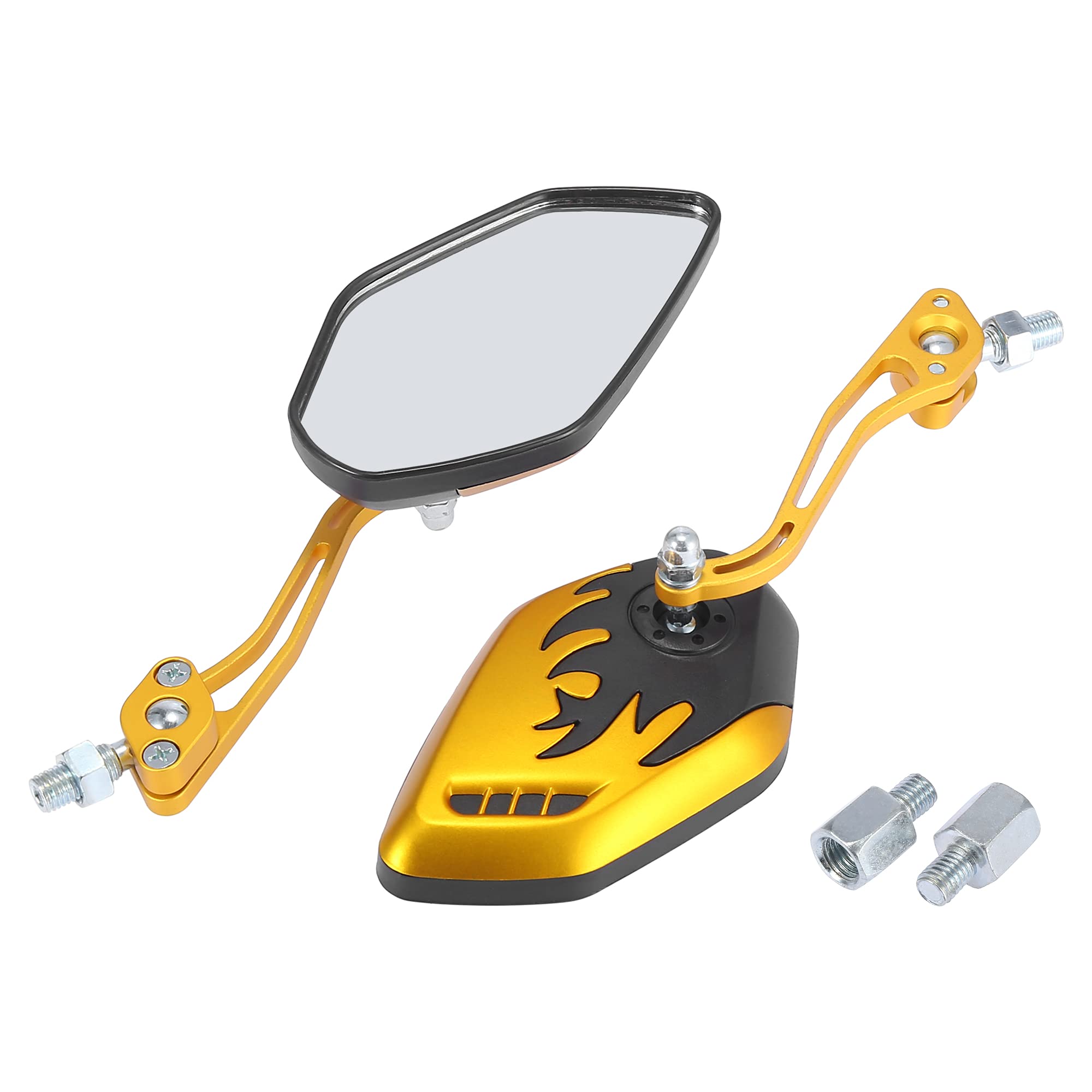 Motoforti 10mm Screw Thread Motorcycle Rear View Mirrors - 1 Pair Gold Tone Side Mirrors for Harley, Honda, Yamaha & Cruiser Bikes - Enhanced Safety & Style for Road Trips & Commuting