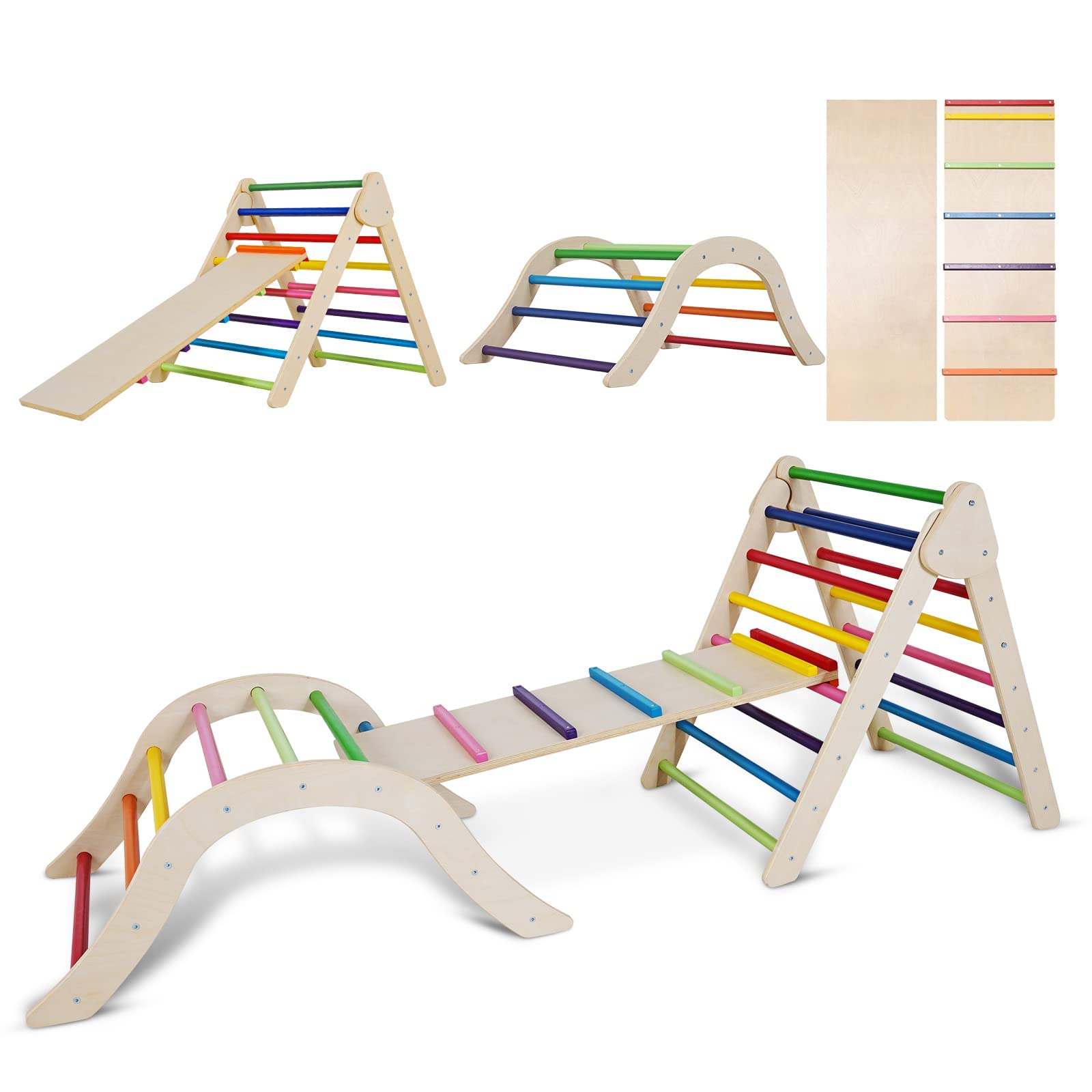 4-in-1 Foldable Triangle Ladder & Pikler Climber Set with Ramp - Montessori Climbing Toys for Toddlers 1-3 Years - Indoor Gym Set with Triangle, Arch & Ramp (Iridescent) - Perfect for Home Playrooms, Daycares & Montessori Classrooms
