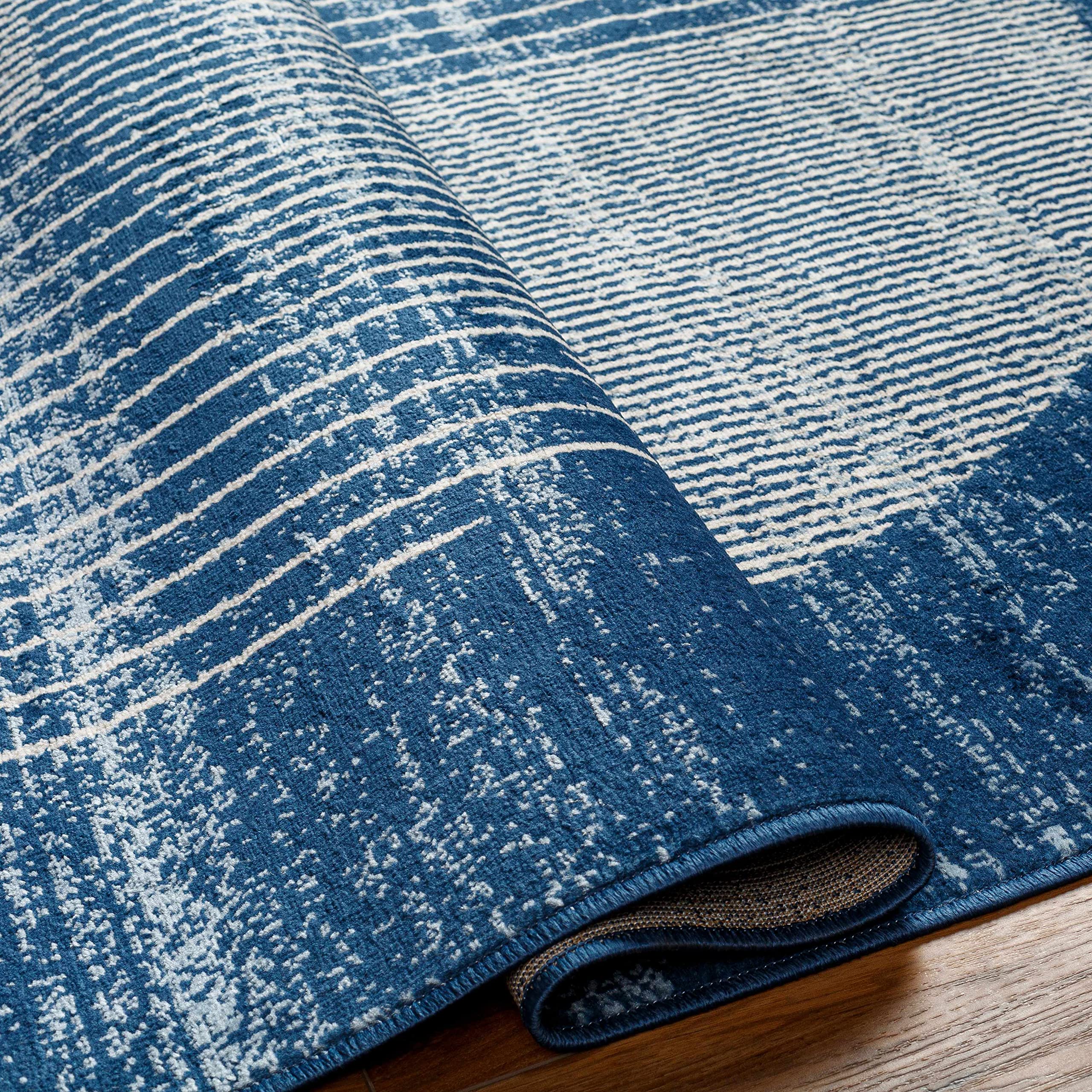 Modern Hauteloom Gent Area Rug for Living Room & Bedroom - Silver & Blue - 7'10