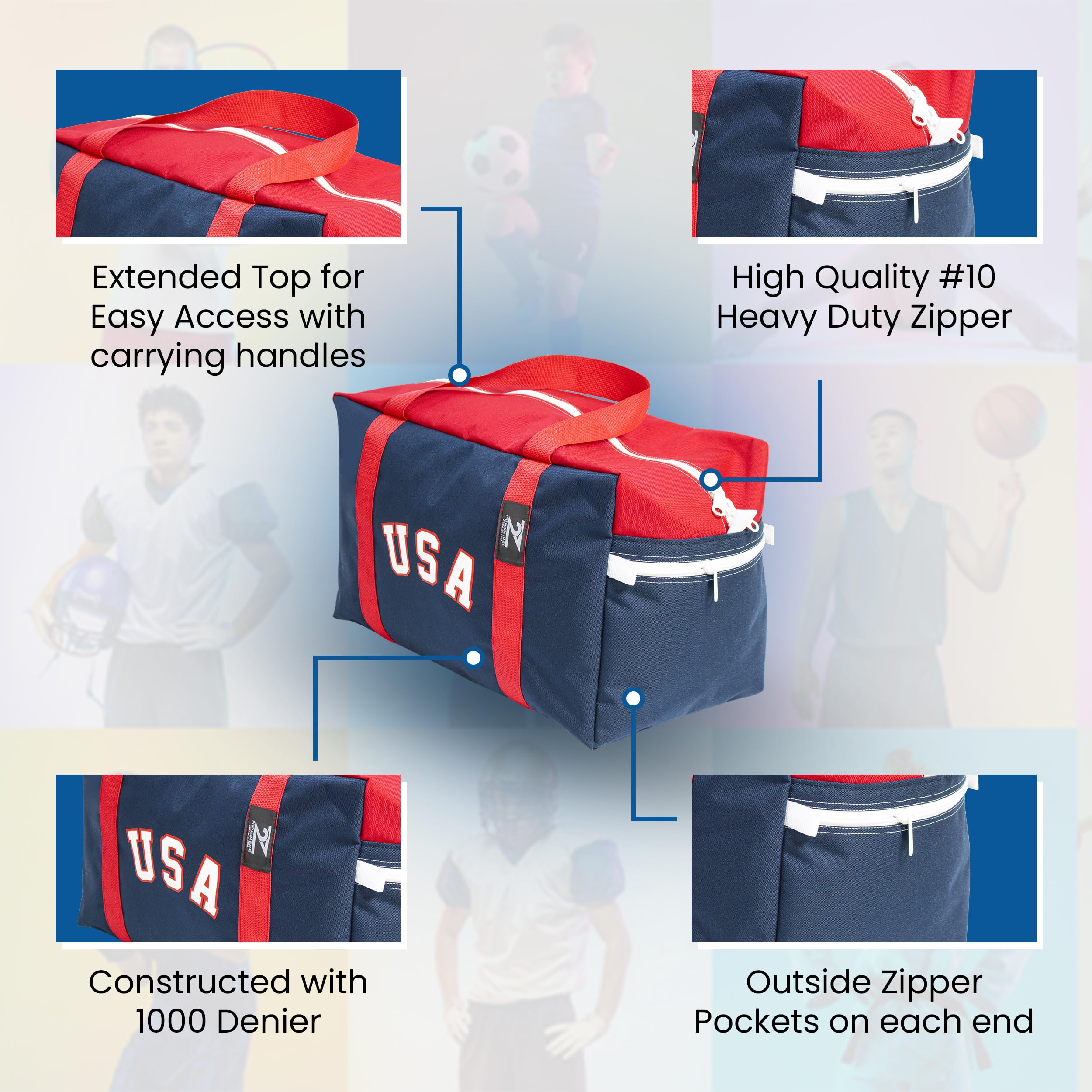 Z2 Sports Duffle Bag for Gym & Travel - Premium Water-Resistant Nylon Coaches Bag for Soccer, Baseball, Softball, Football, Basketball, Hockey - Durable Athletic Bag for Men & Women - Perfect for Sports Practice, Team Travel & Weekend Getaways