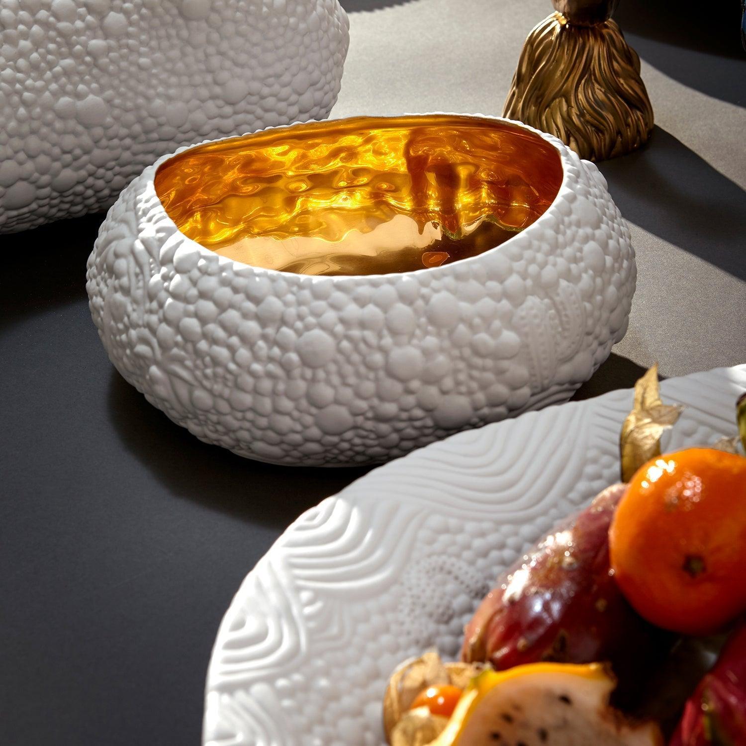 Premium Haas Mojave Desert Bowl - Medium Size Ceramic Serving Bowl in Elegant White & Gold - Perfect for Salads, Pasta, and Stylish Table Decor