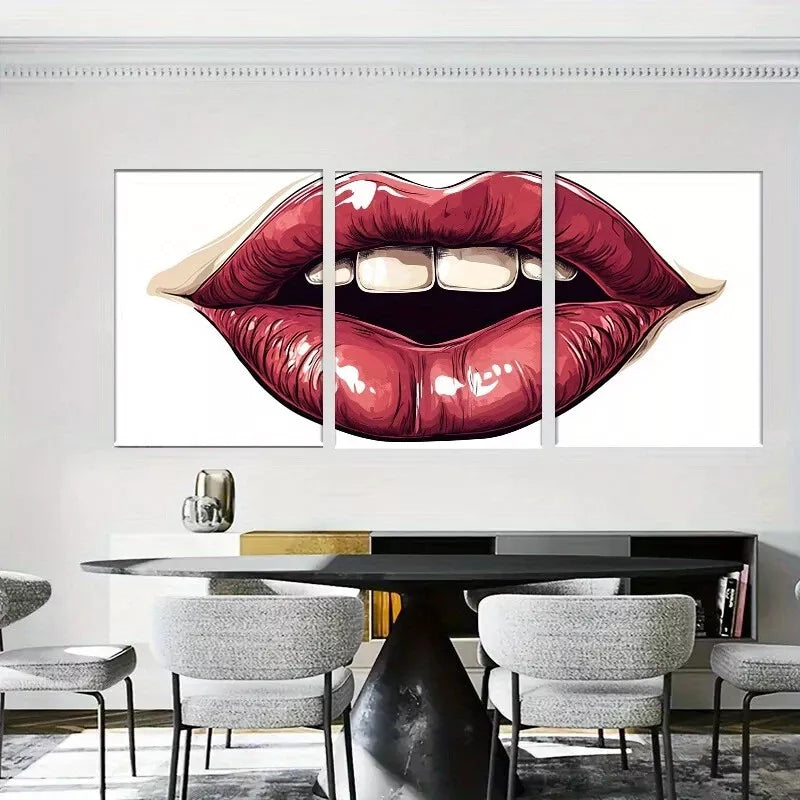 3-Piece Trendy Fashion Modern Pop Art Bold Red Lips Wall Art Set - Framed Canvas 40x60cm - High Quality Print - 100% Australian Made - Ready to Hang - Perfect for Living Room, Bedroom & Office Decor