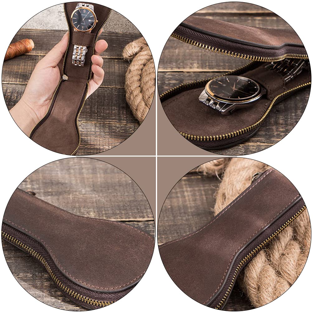 Premium Leather Watch Travel Case for Men - Single Watch Pouch & Display Organizer with Bracelet Storage (2-Pack) - Perfect for Business Trips, Travel & Watch Collection Organization