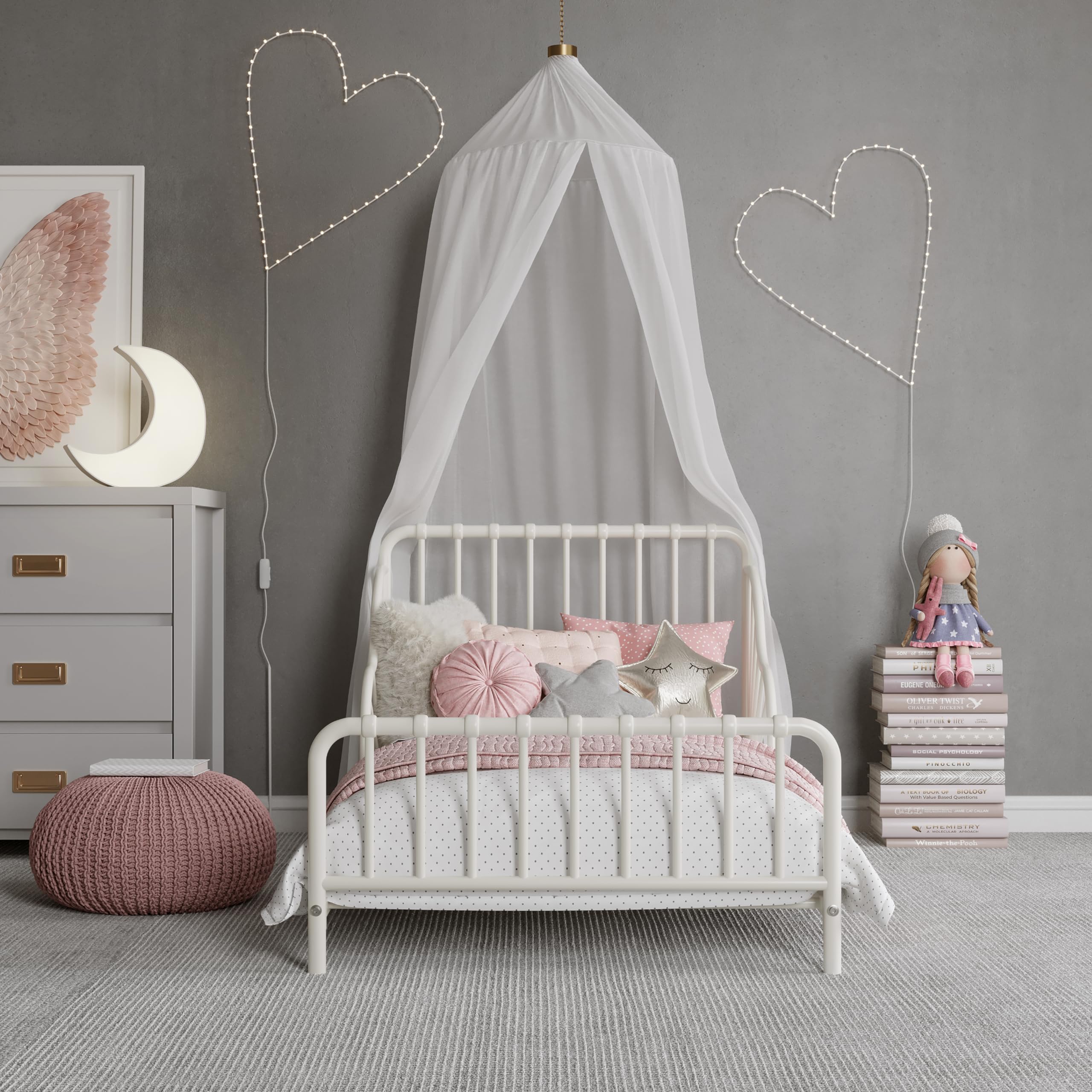 Little Seeds Quinn Whimsical Metal Toddler Bed - White Nursery Furniture for Kids Room, Perfect for Toddler Transition from Crib to Big Kid Bed