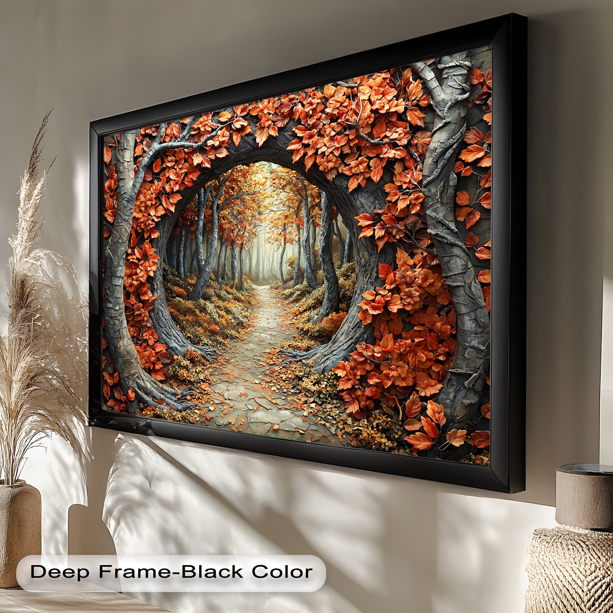 Autumn Path - Enchanted Forest Oil Painting Wall Art for Living Room, Bedroom Decor - Nature Landscape Canvas Print for Home & Office