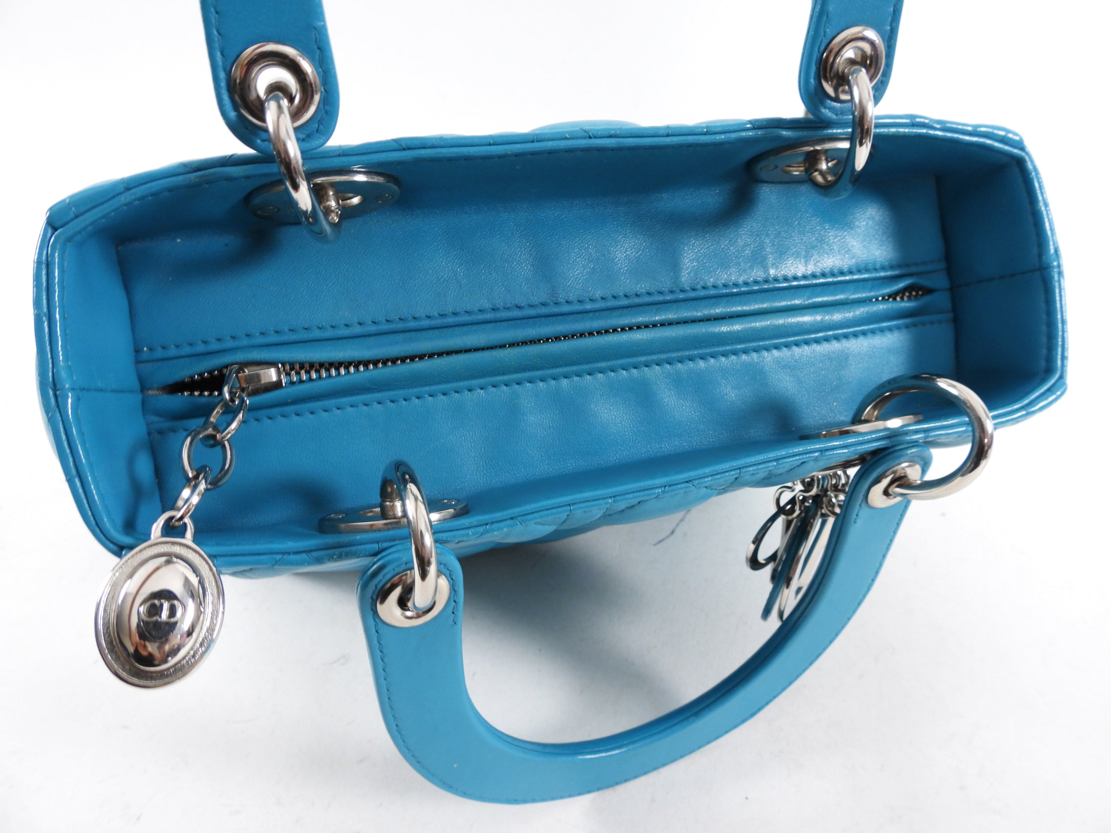 Dior Lady Dior Medium Handbag in Turquoise Leather with Cannage Quilted Pattern - Perfect for Work, Evening Events & Luxury Fashion Accessories