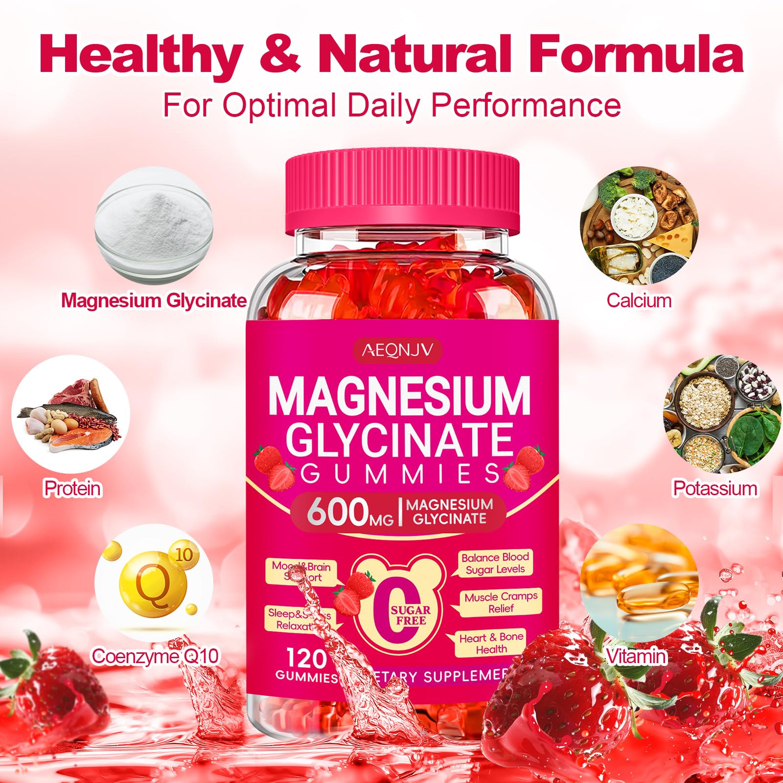 600mg Magnesium Glycinate Gummies - Sugar Free Chewable Supplement with Potassium, Vitamin D, B6 & CoQ10 for Sleep Support, Relaxation, Brain Function & Muscle Recovery - 60 Day Supply - Perfect for Nighttime Routine, Stress Relief & Post-Workout Recovery
