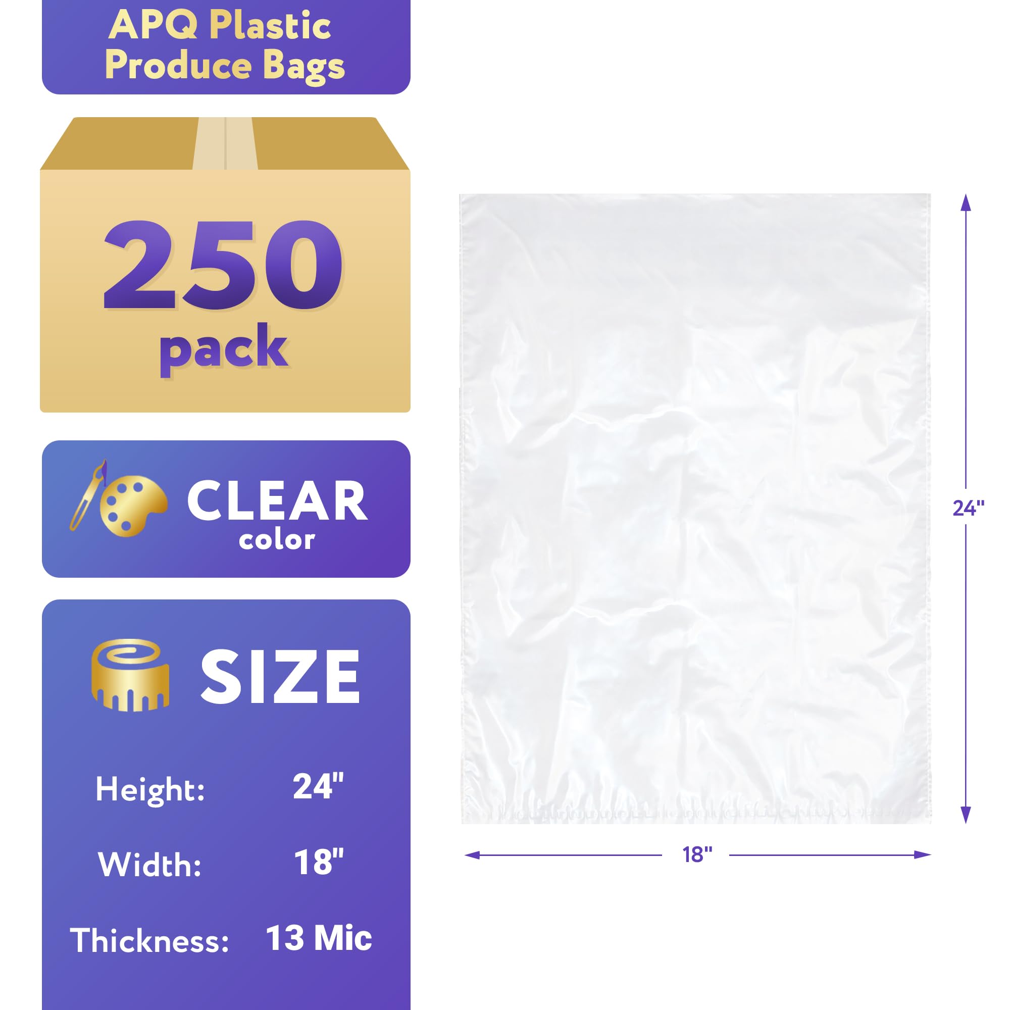 APQ 250-Count Clear Plastic Produce Bags 18