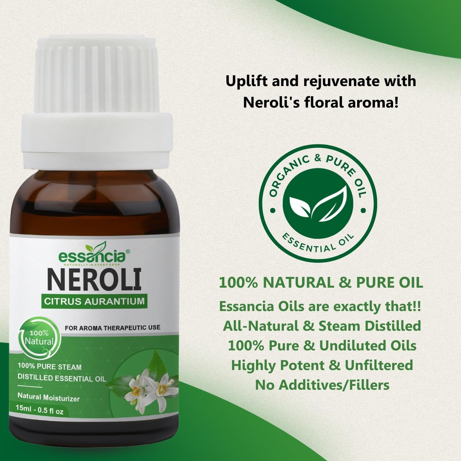 Pure Neroli Essential Oil 100% Natural Undiluted for Relaxation & Skin Care - Therapeutic Grade Aromatherapy Oil (15ml) - Perfect for Massage, Diffuser & DIY Beauty Products