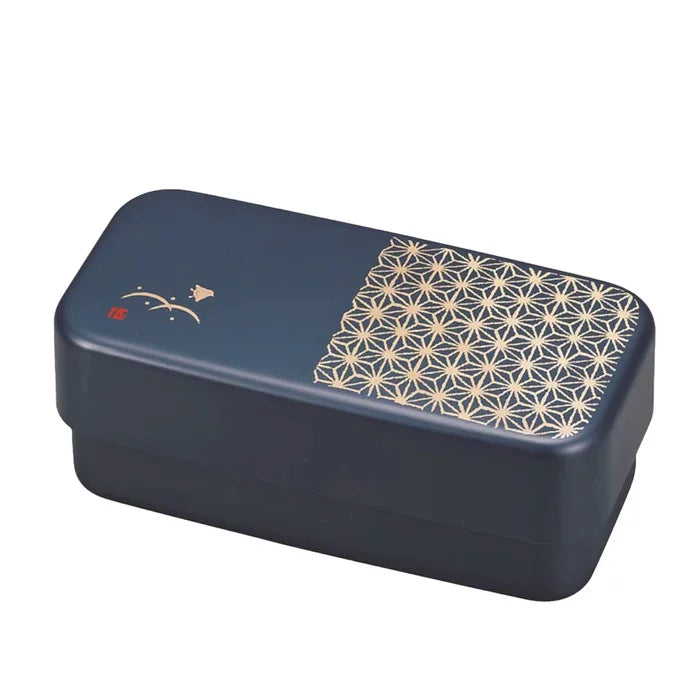 Premium Hakoya Two-Tier Bento Lunch Box - 950ml Japanese Asanoha Leaf Pattern (Blue) - Ideal for Office, School & Picnic Meals