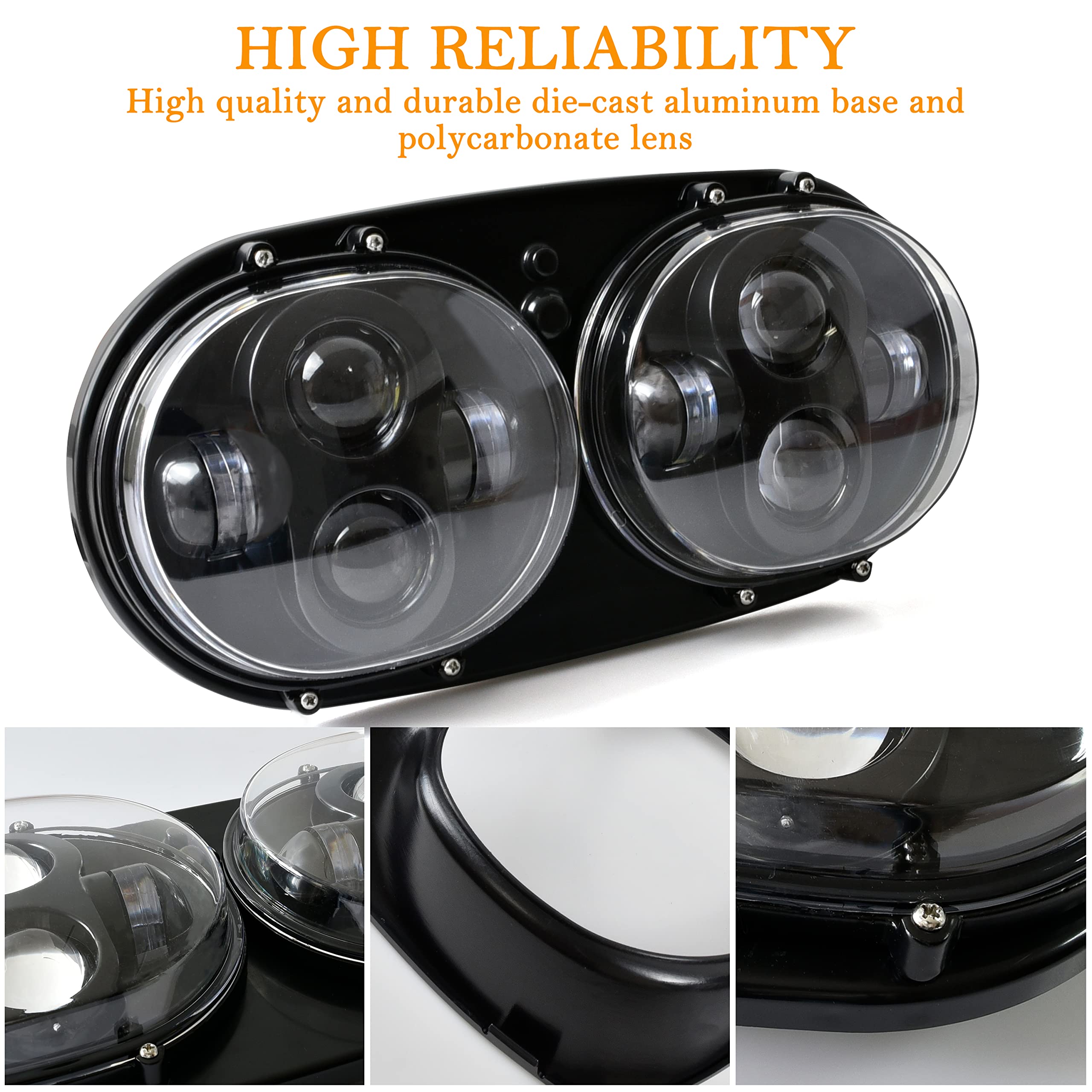 High-Performance Dual LED Headlight Kit for Harley Road Glide 2004-2013 - Bright H4 LED Headlamp with High/Low Beam - Direct Replacement for Road Glide 04-13 Models - Perfect for Night Riding & Enhanced Visibility