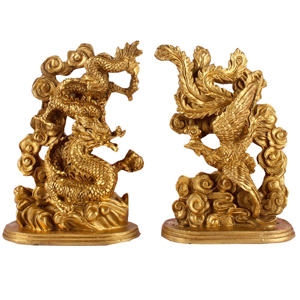 LIUSHI Brass Dragon Phoenix Statue - Feng Shui Yin Yang Harmony Sculpture for Marriage Luck, Wedding Gift & Home Decor (Blue) | Perfect for Couples' Bedroom, Housewarming & Spiritual Space Decoration