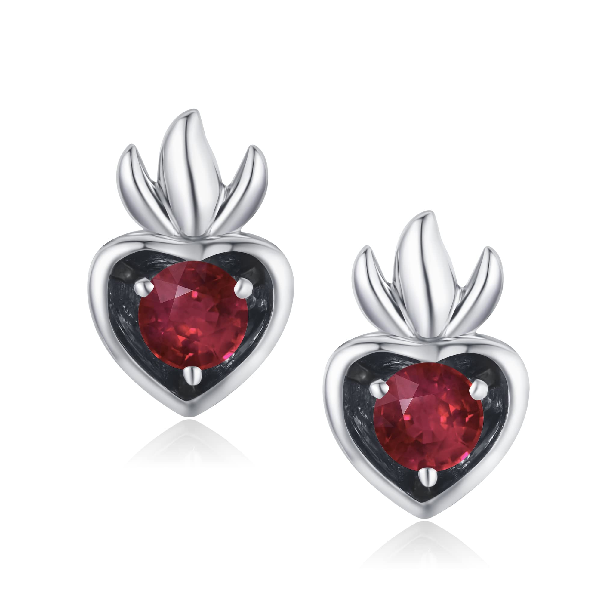 Ruby Heart Stud Earrings - 14K Gold Dainty Stackable Small Earrings - July Birthstone Jewelry for Multiple Piercings - Tiny Everyday Layering Earrings for Women - Perfect for Gifts, Parties & Daily Wear