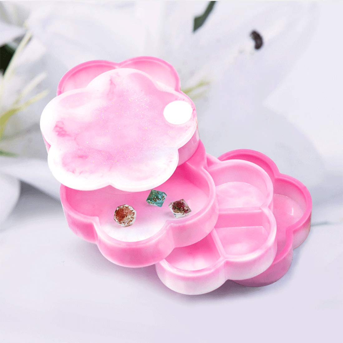 FineInno Rotating Resin Box Molds - Flower Shaped Silicone Jewelry Box Molds for DIY Crafting, Multi-Tiered Storage Organizer & Tower Molds for Jewelry Trays - Perfect for Resin Art, Jewelry Making & Home Organization