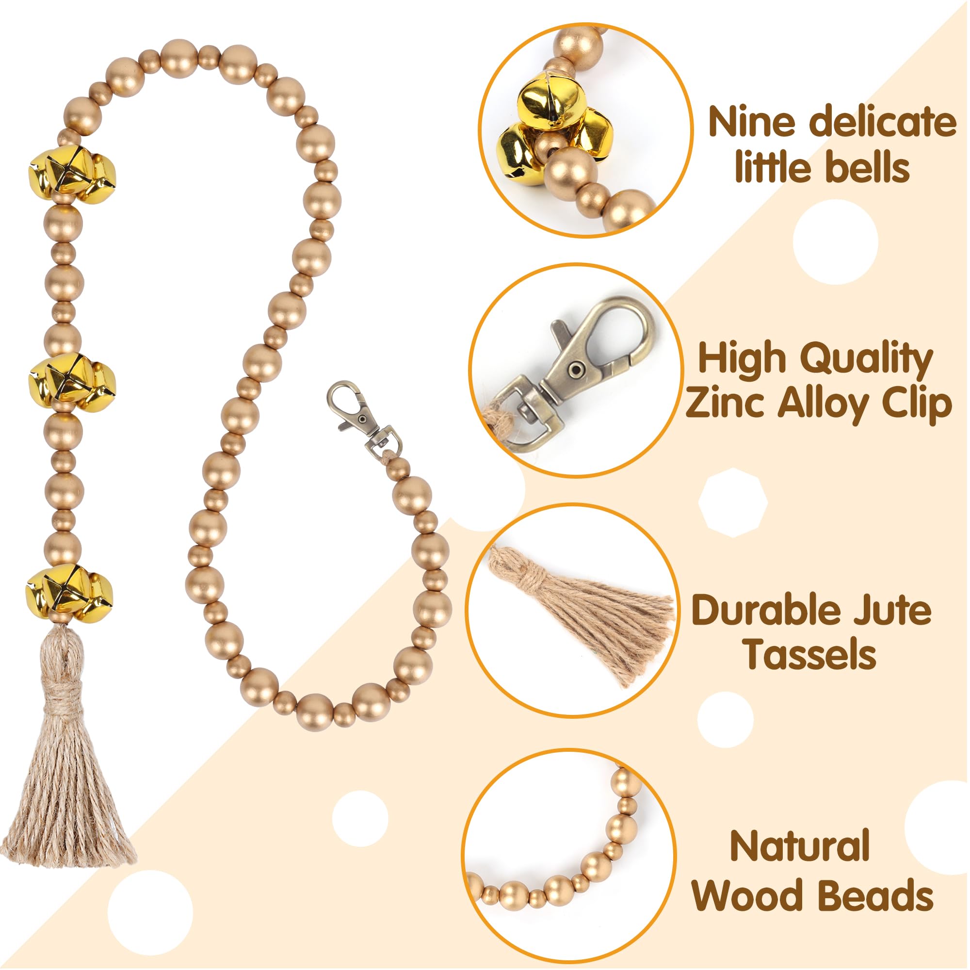 Meplait Adjustable Dog Doorbell for Potty Training - 9 Bells Hanging Pet Doorbell for Small, Medium & Large Dogs (Gold) | Indoor/Outdoor Use for Housebreaking & Behavior Training