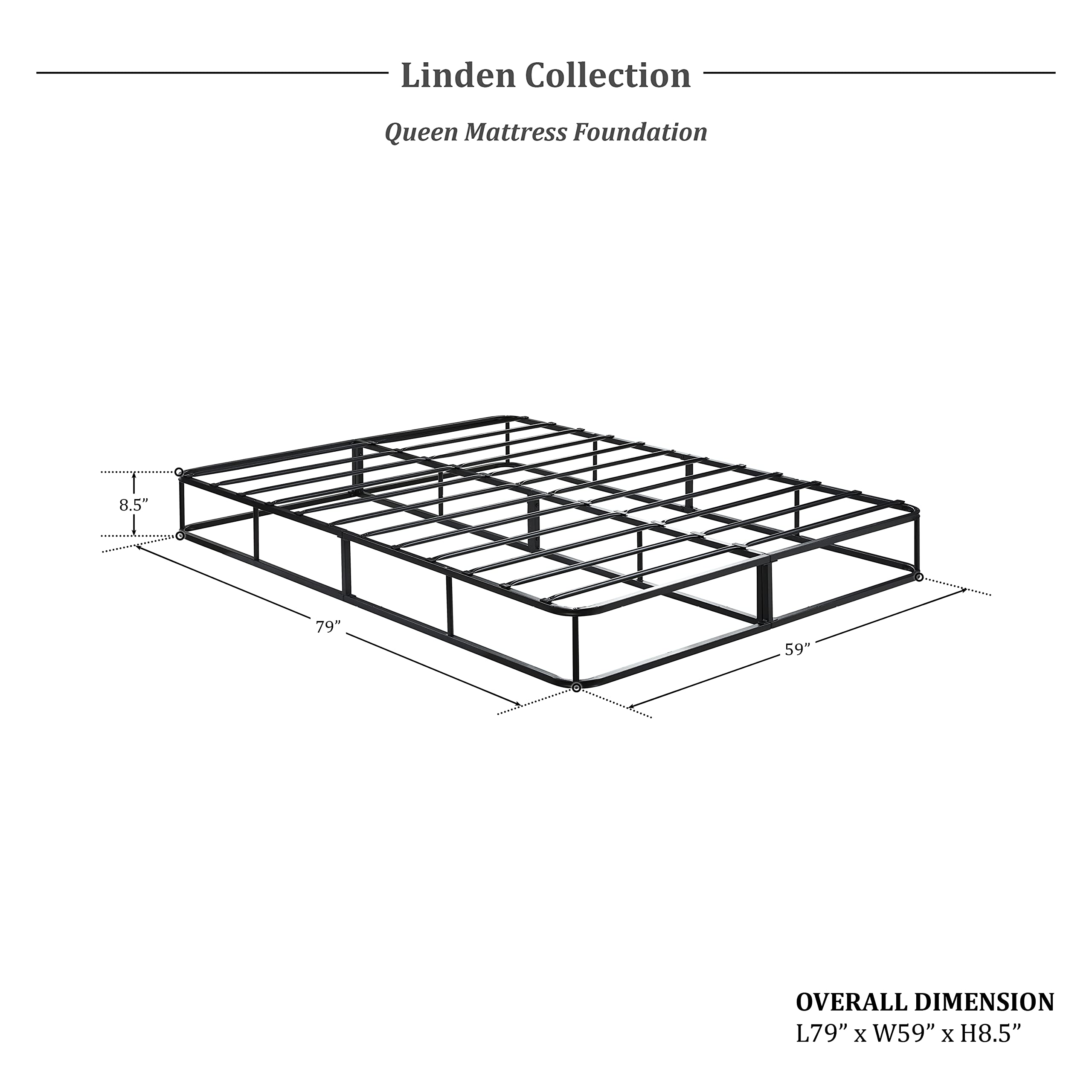 Lexicon Linden Mattress Foundation - Queen Size Bed Frame with Strong Support, White Wooden Slats - Perfect for Bedroom, Guest Room & Dormitory Furniture