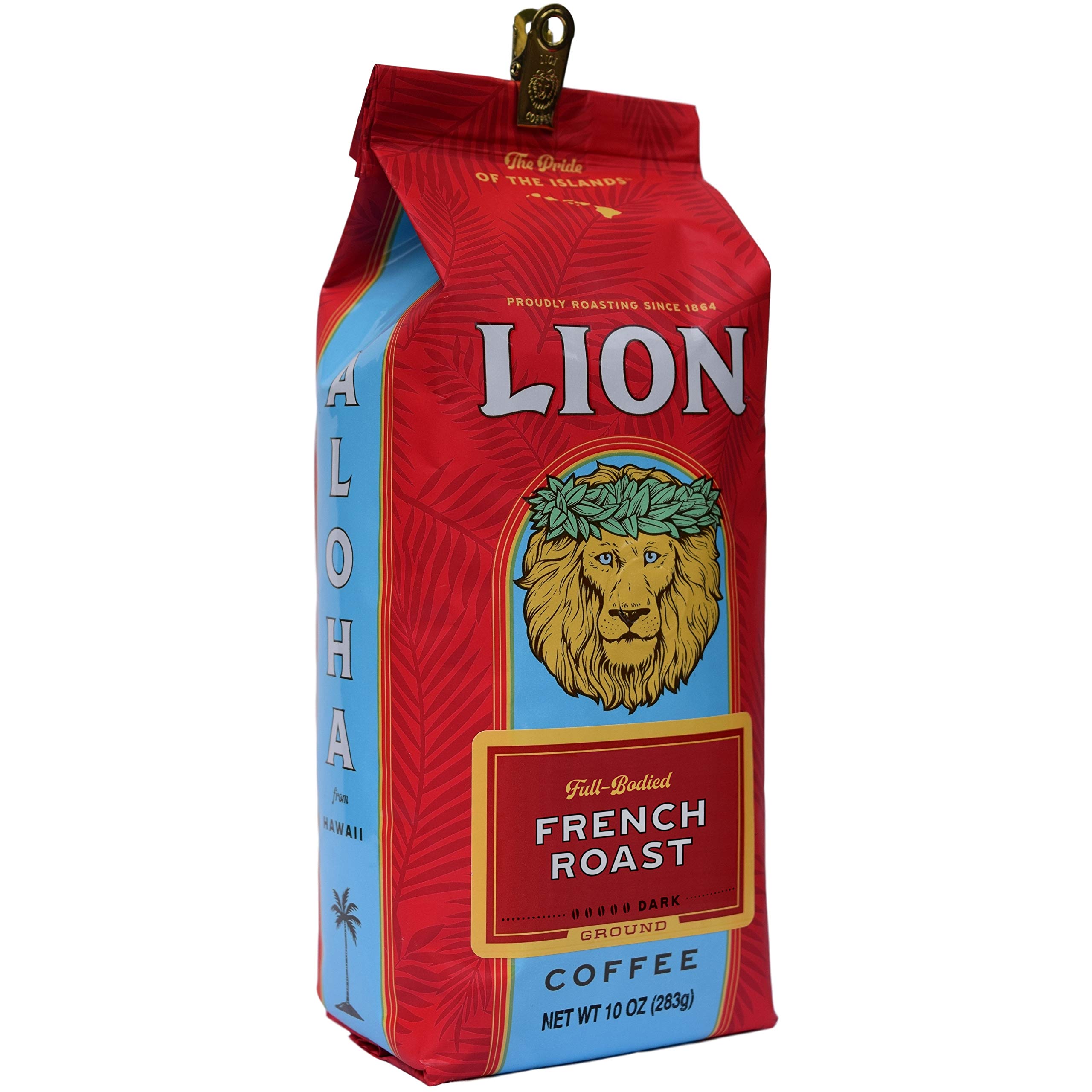 Premium Lion Coffee French Roast Dark Roast Ground Coffee - 100% Arabica Beans, Rich & Bold Flavor, 10oz Bag - Perfect for Morning Brew, Office Break or Camping Trips