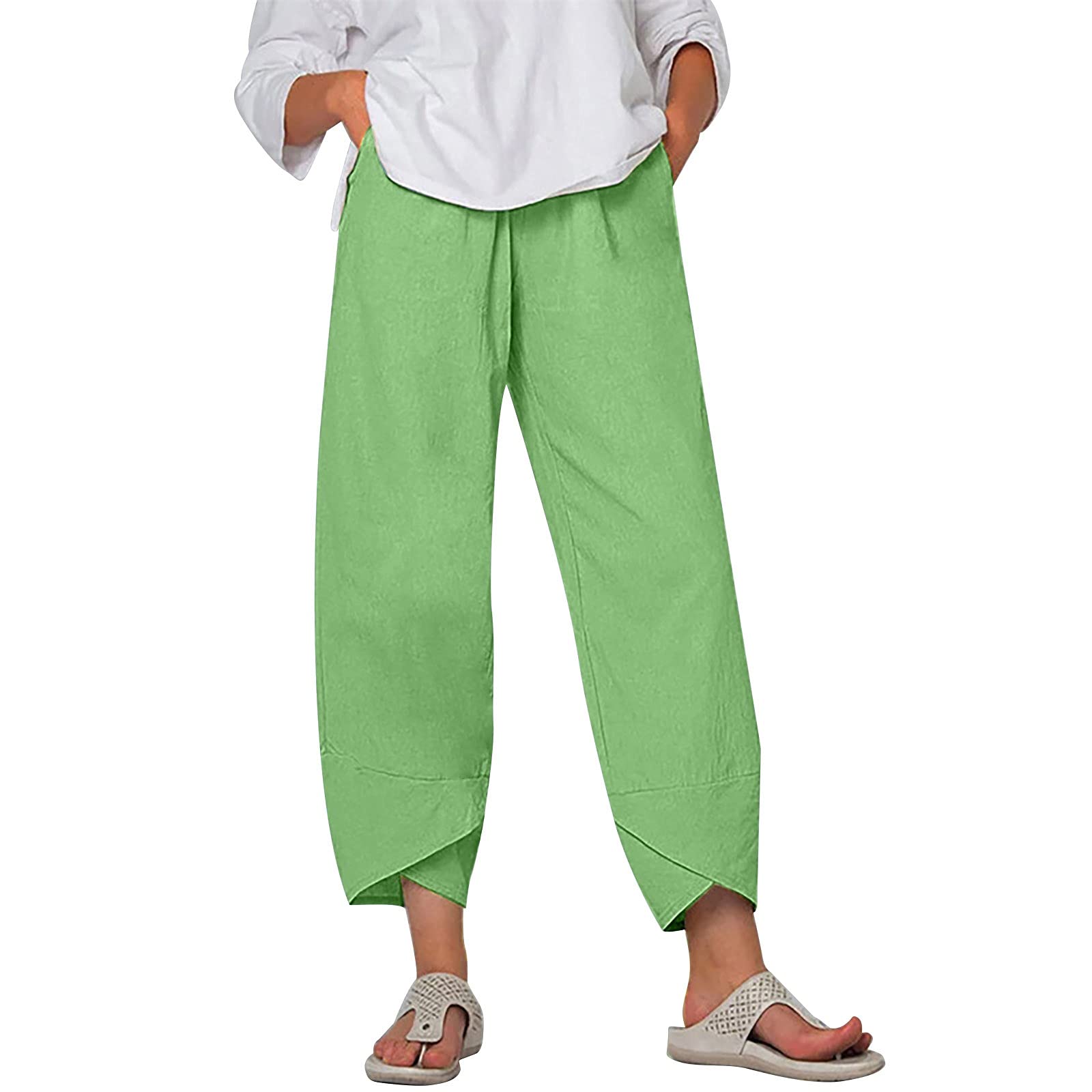 AIHIHE Women's Plus Size Summer Travel Pants - Loose Wide Leg Cropped Trousers with Pockets, Floral Print & Comfortable Casual Wear for Vacation, Beach, Yoga & Daily Outfits