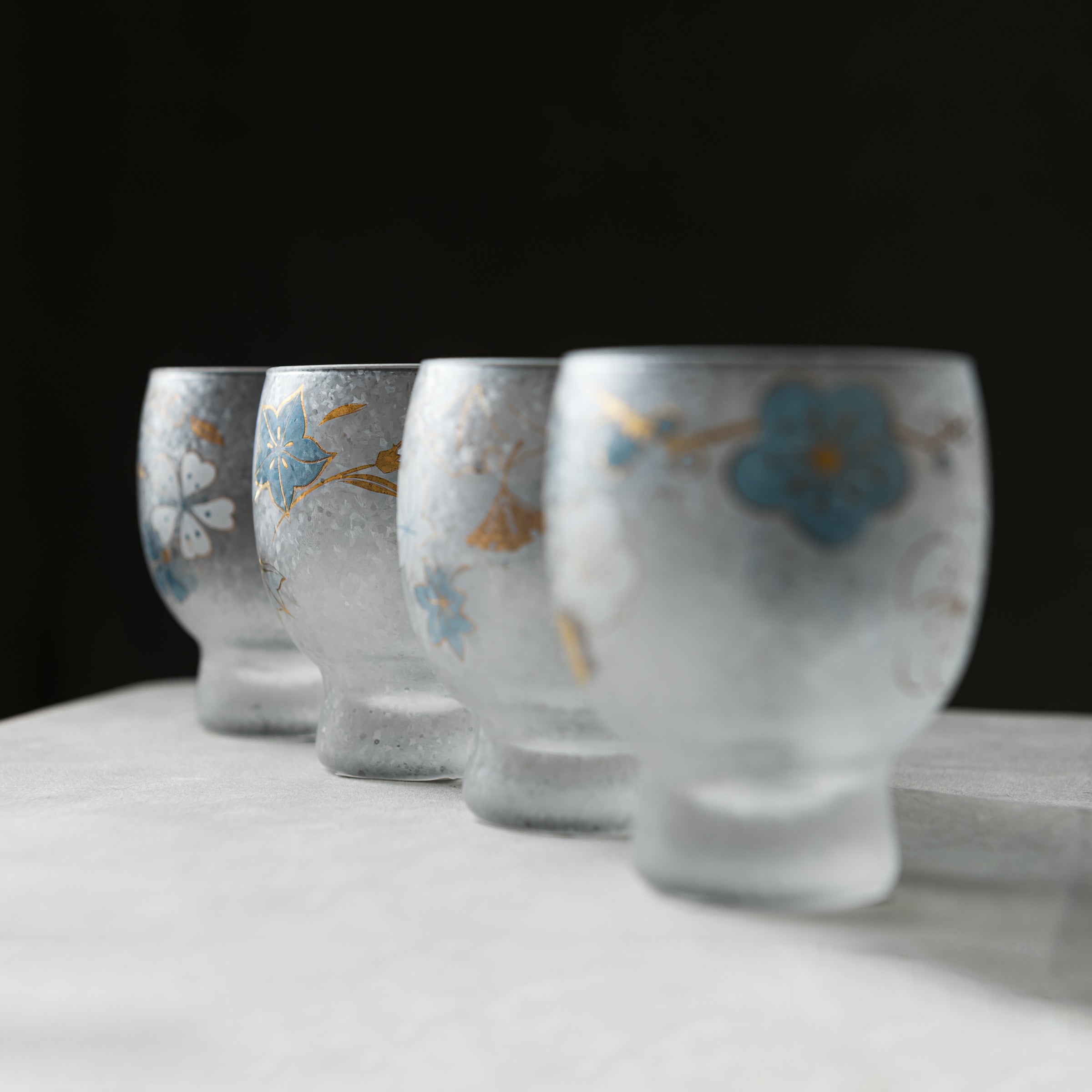 Nippon Taste Shiki Meguri Four Season Sake Glass Gift Set - Set of 4 Handcrafted Japanese Sake Cups with Wooden Box - Perfect for Traditional Japanese Dining, Sake Tasting & Home Bar Decor