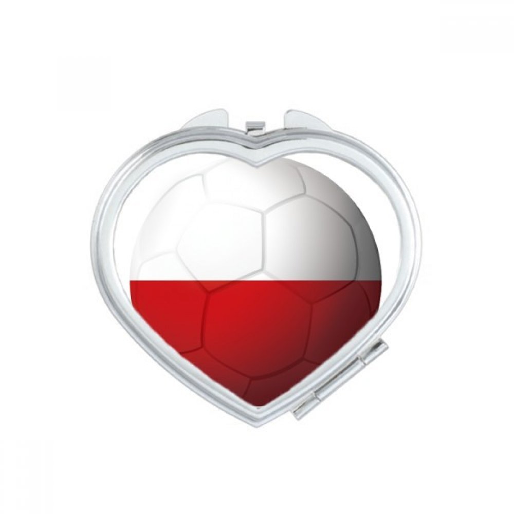 Poland National Flag Soccer Football Heart Mirror - Portable Handheld Travel Makeup Mirror with Magnification - Perfect for Travel, Sports Events, and Daily Makeup