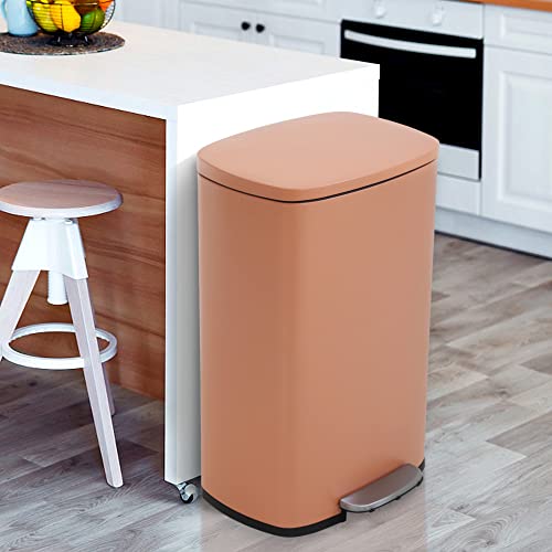 13 Gallon Stainless Steel Trash Can with Soft-Close Lid - Fingerprint Resistant Kitchen Garbage Bin with Foot Pedal & Removable Inner Bucket - Odor Proof Waste Bin for Home, Office, Restaurant (Pink) - Perfect for Kitchen, Bathroom & Commercial Spaces