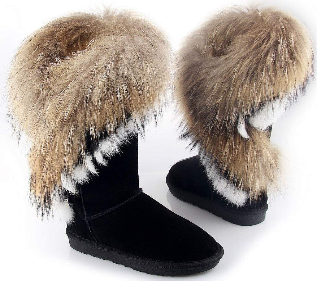 APHNUS Women's Mid Calf Winter Boots - Genuine Cow Leather with Fur Lining, Waterproof Snow Boots for Cold Weather | Perfect for Snowy Days, Outdoor Activities & Casual Winter Fashion