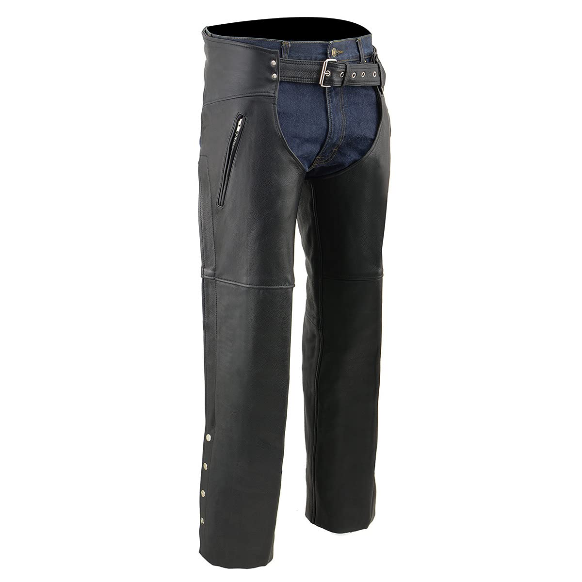 Milwaukee Leather SH1190 Men's Black Leather Motorcycle Chaps with Zippered Thigh Pockets - Durable Riding Gear for Bikers & Motorcycle Enthusiasts