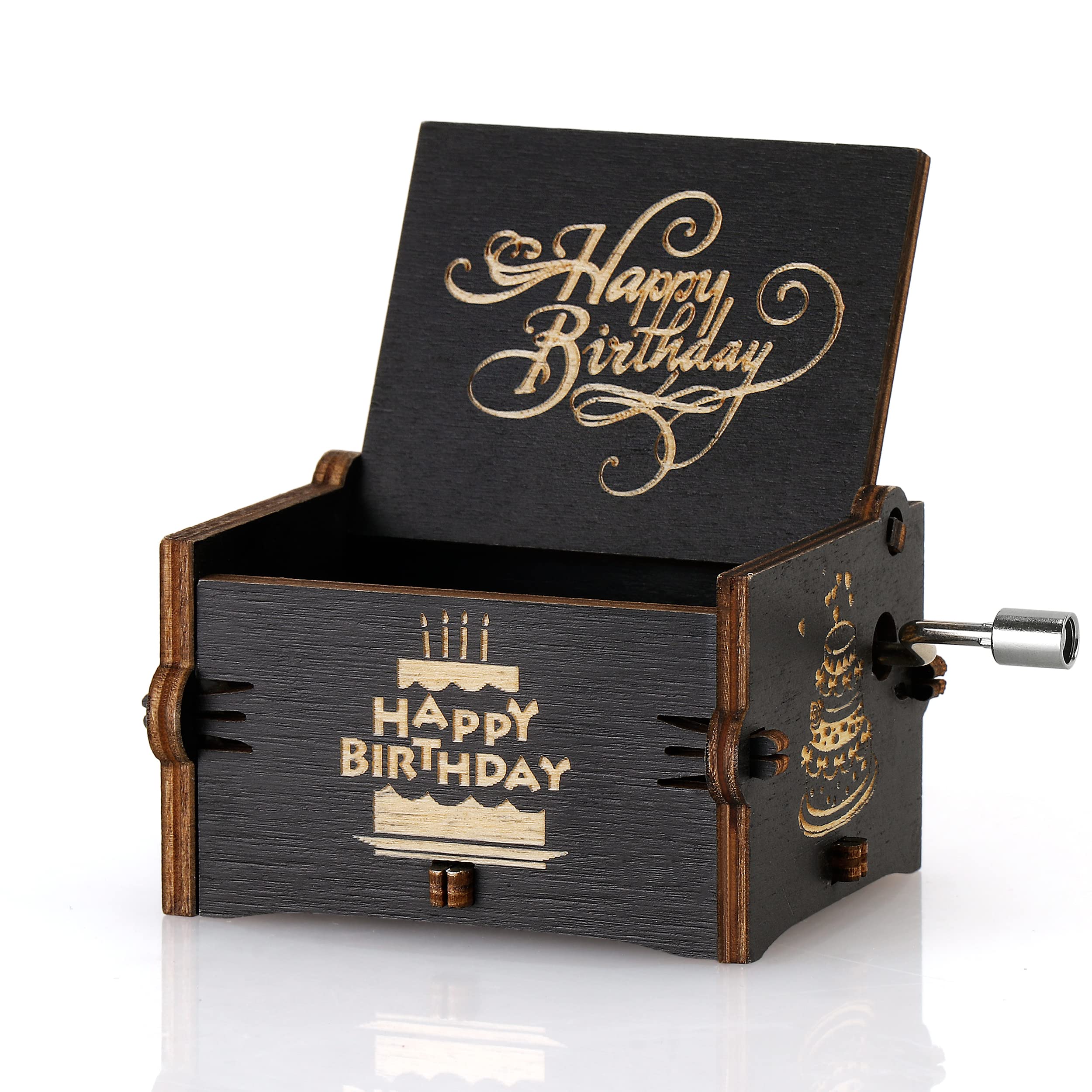 ZUGATI Wooden Hand Crank Music Box with Laser Engraved Birthday Design - Vintage Musical Gift Box for Him & Her - Perfect Birthday, Anniversary & Wedding Gift for Music Lovers - Home Decor & Keepsake Present