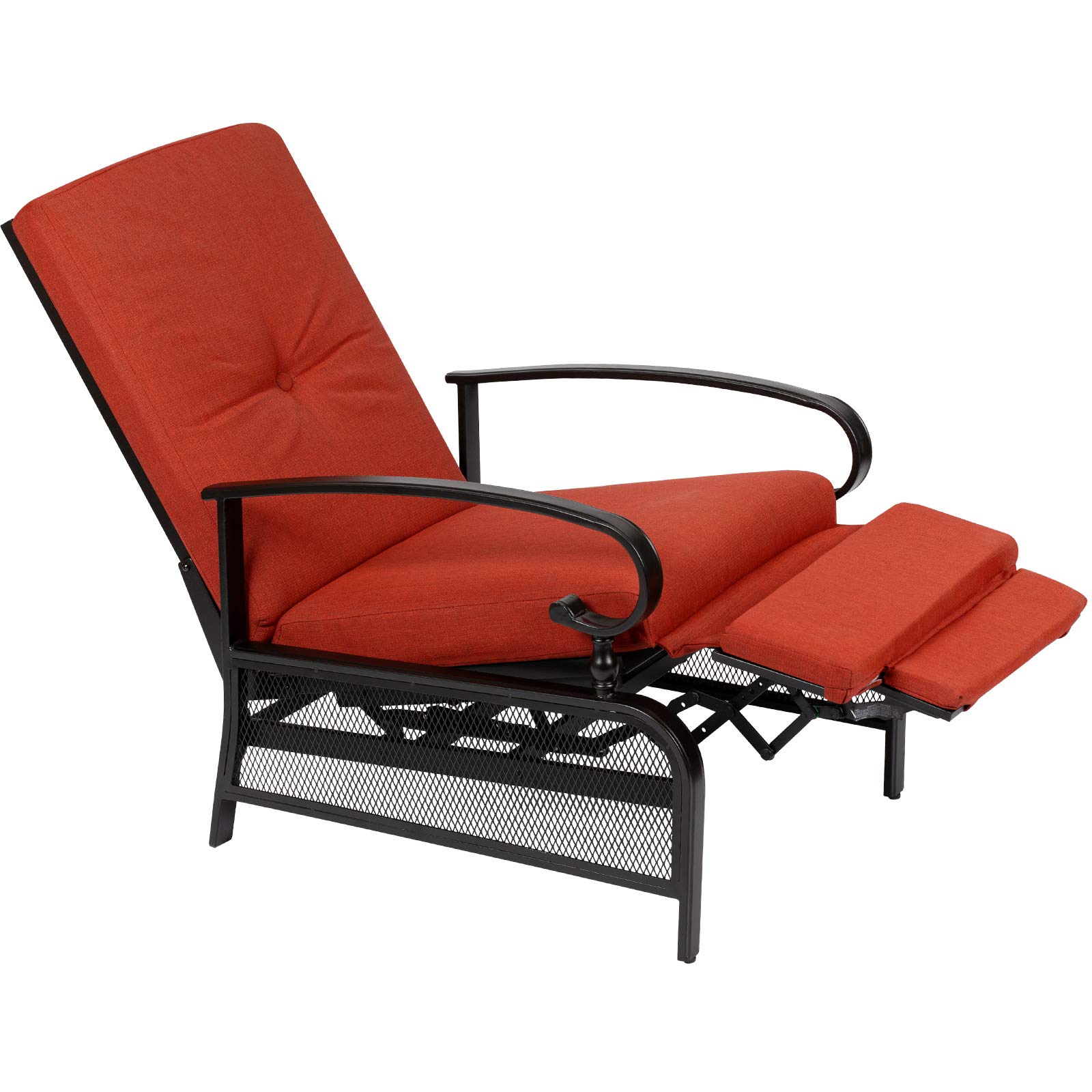 Incbruce Outdoor Lounge Chair - Adjustable Reclining Patio Furniture with Retractable Steel Frame & Removable Thick Cushions (Red) - Perfect for Poolside, Backyard Relaxation & Sunbathing