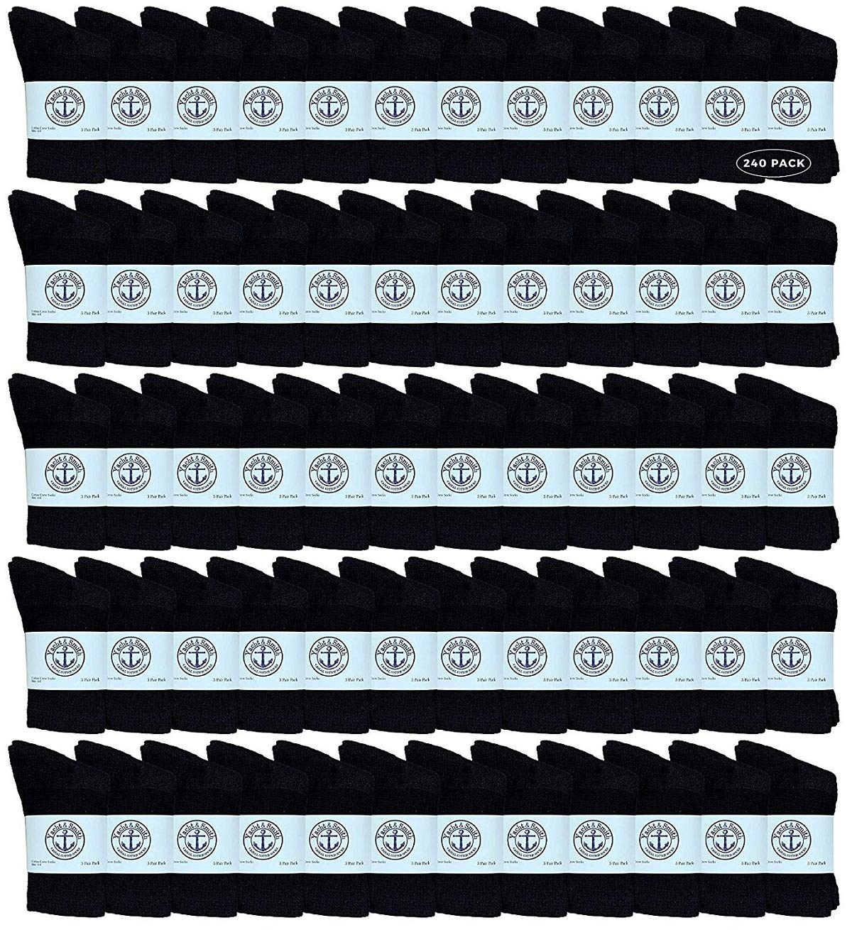 240 Pairs Yacht & Smith Wholesale Kids Crew Socks - Soft Cotton Casual Socks for Boys & Girls (Size 4-6) - Perfect for School, Sports & Everyday Wear