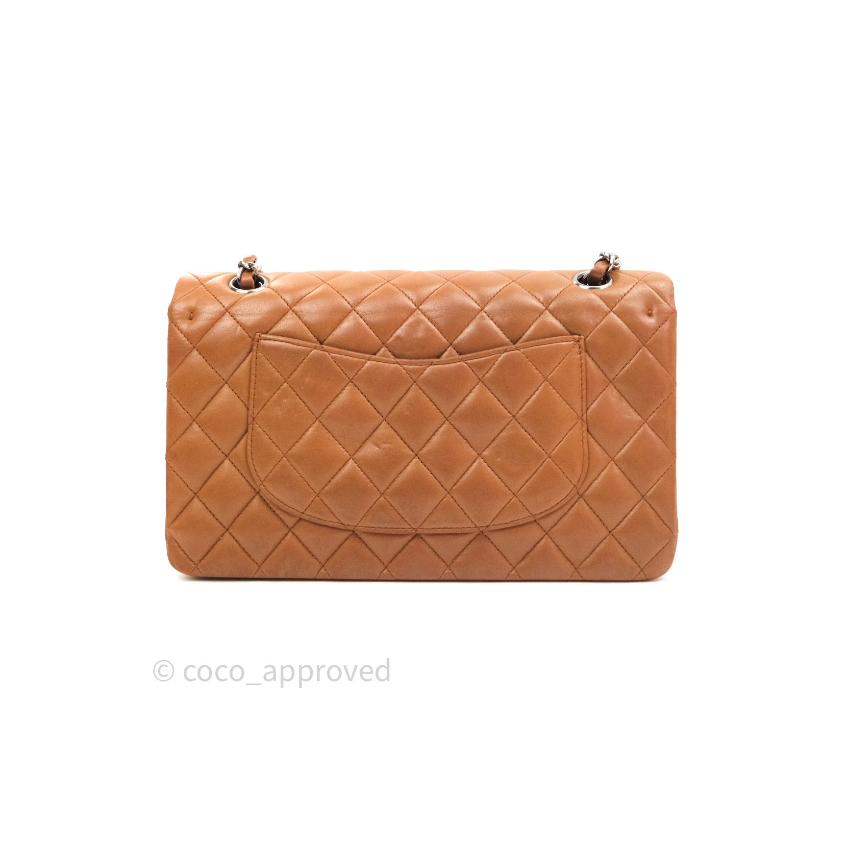 Authentic Chanel Classic Flap Bag M/L Size - Luxurious Brown Lambskin Leather with Silver Hardware - Perfect for Evening Events & Luxury Fashion Accessories