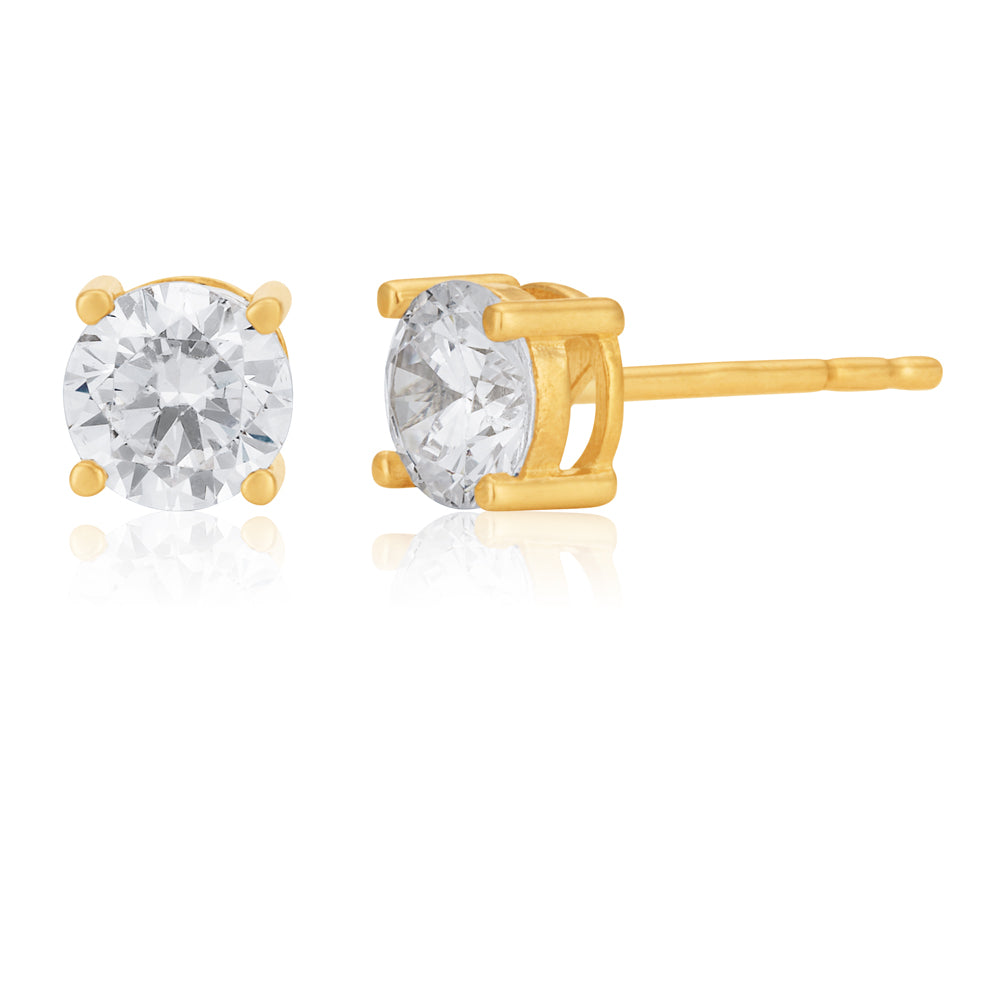 9ct Yellow Gold 5mm Cubic Zirconia Round Stud Earrings - 3mm Post Size | Perfect for Everyday Wear, Parties & Special Occasions
