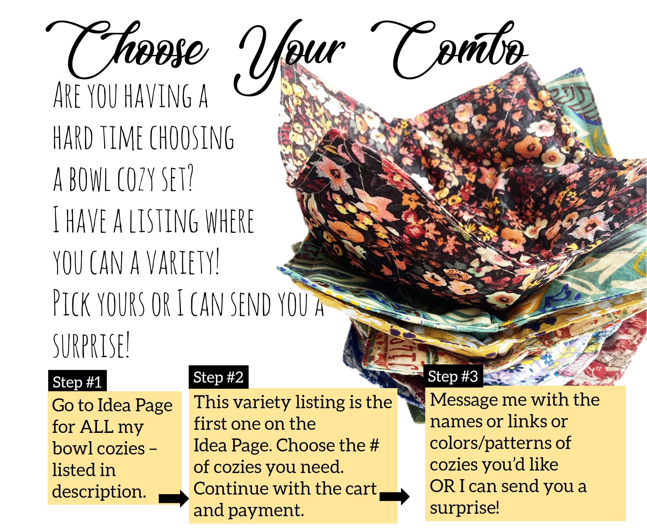 Set of 2 Microwave Bowl Cozies - 8.5 Inch Heat Resistant Cotton Bowl Holders for 8 Inch Bowls, Modern Floral Print (Orange Yellow Aqua) - Perfect for Hot Soup, Oatmeal & Microwave Meals