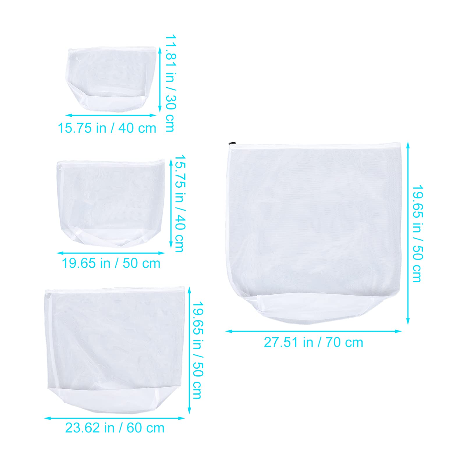SOLUSTRE 4-Pack Fine Mesh Laundry Bags for Delicates, Lingerie & Travel Toiletries - White Polyester Drawstring Washing Bags for Gentle Garment Care (Perfect for Travel, Gym & Hand Wash)