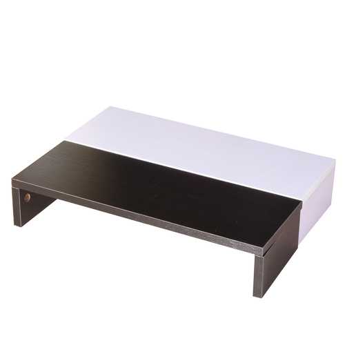 Black & White Wooden Monitor Stand - Adjustable Computer Monitor Riser with Cable Management, Ergonomic Wood Shelf for Home & Office Workspace - Perfect for Dual Monitors, Laptops and Desktop Setup