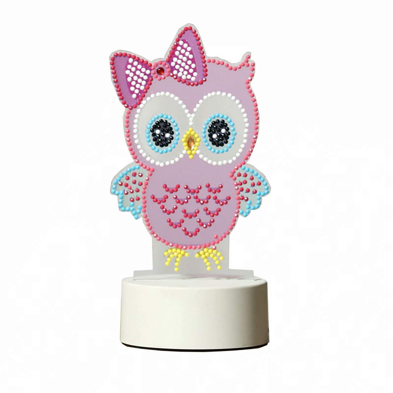 5D Diamond Painting LED Night Light Kit - DIY Owl Embroidery Mosaic Craft for Kids & Adults with USB Cable - Perfect for Home Decor, Bedroom Lighting & Relaxing Art Therapy Projects