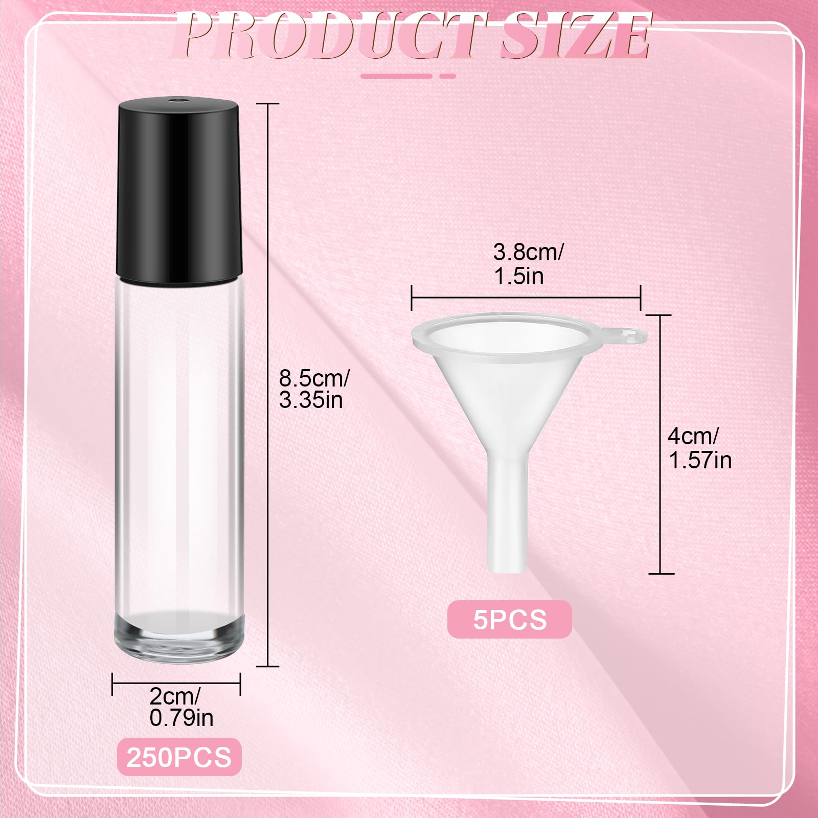 Sumind 250 Pcs 10ml Empty Glass Essential Oil Roller Bottles with Stainless Steel Balls - Leakproof Roll On Bottles for DIY Perfume, Aromatherapy & Travel - Includes 5 Funnels (Clear) - Perfect for Home Spa, Gifts & On-The-Go Relaxation